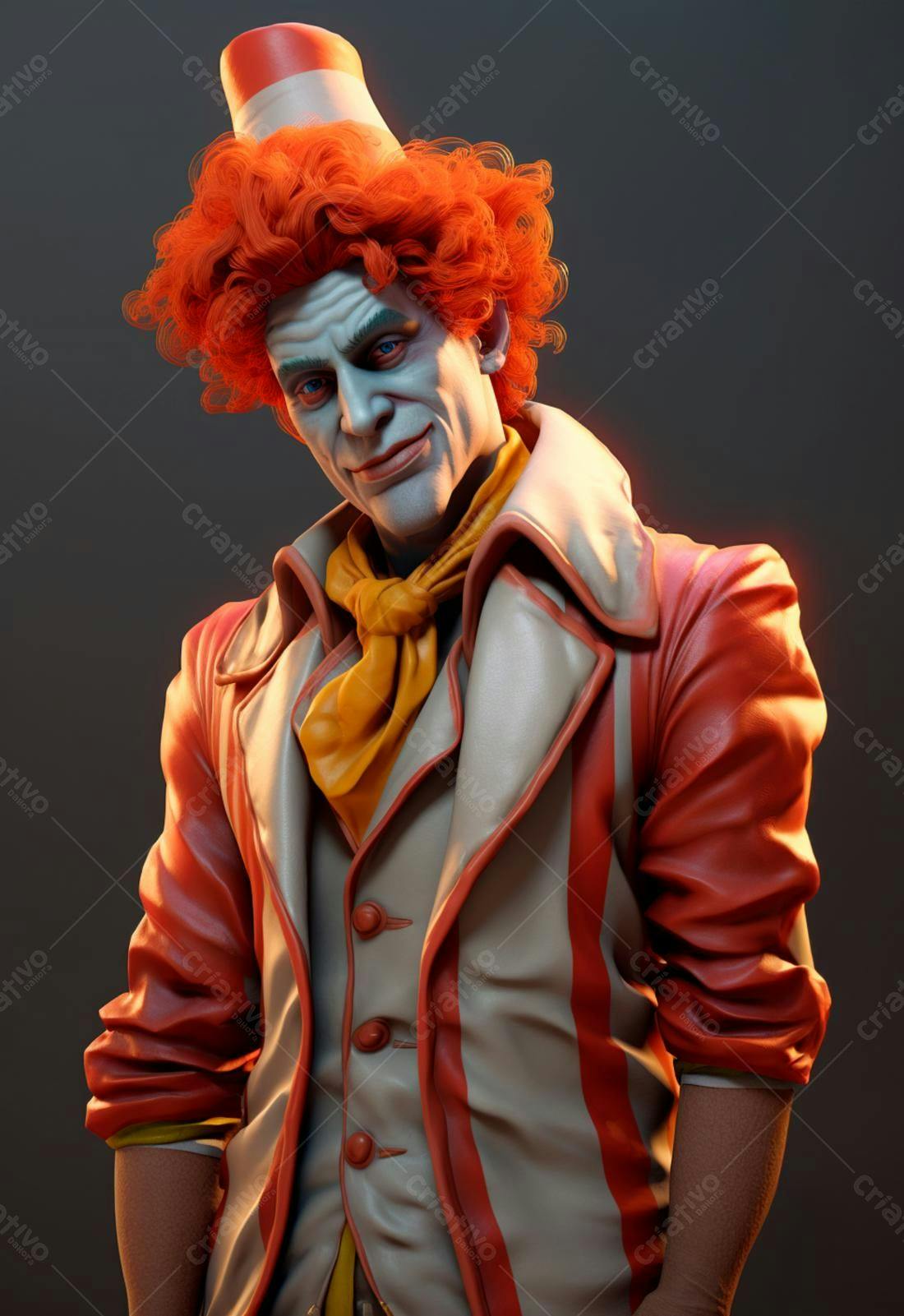 Palhaço de cabelo ruivo e roupa vermelha