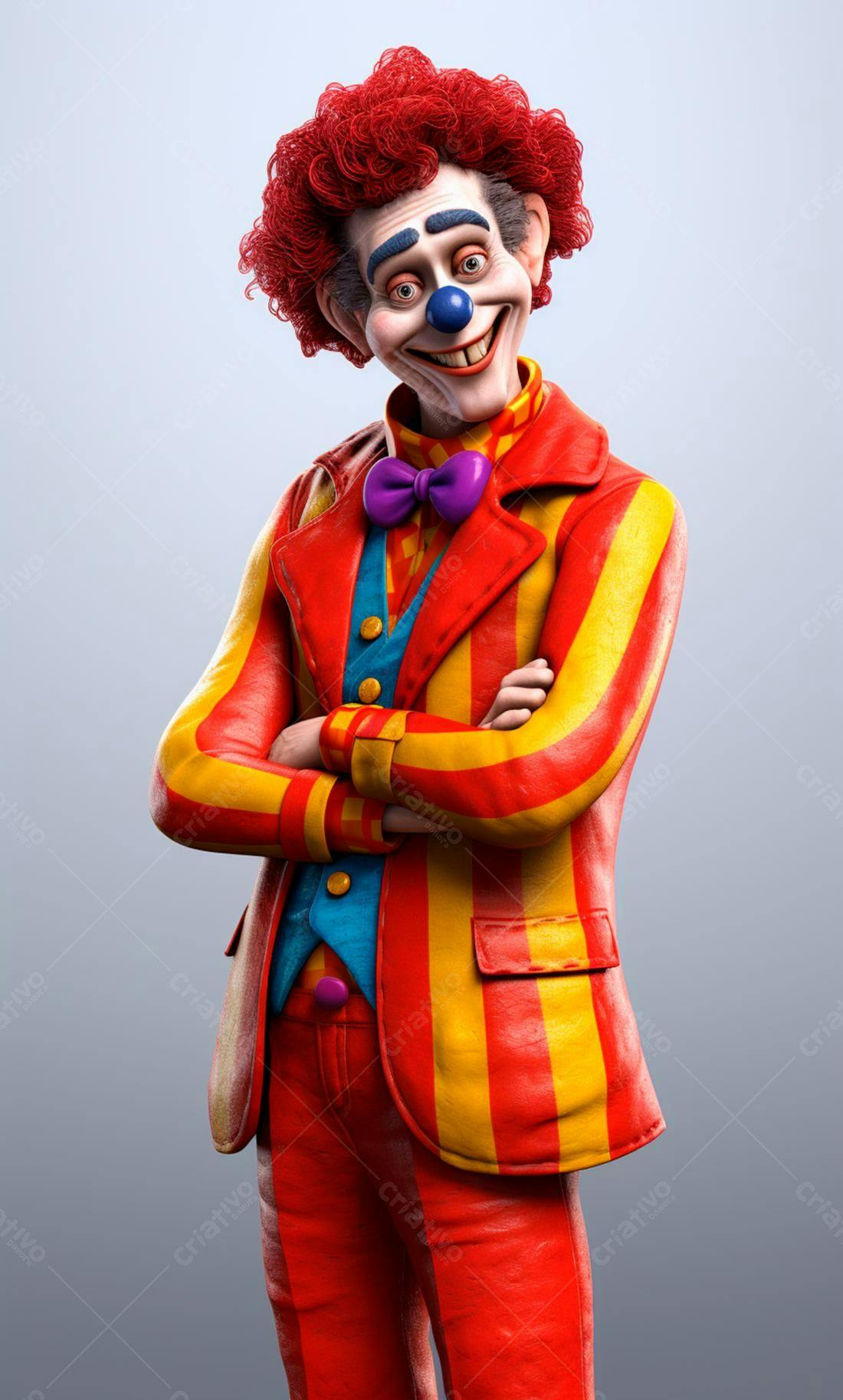 Palhaço sorridente em traje vermelho e amarelo
