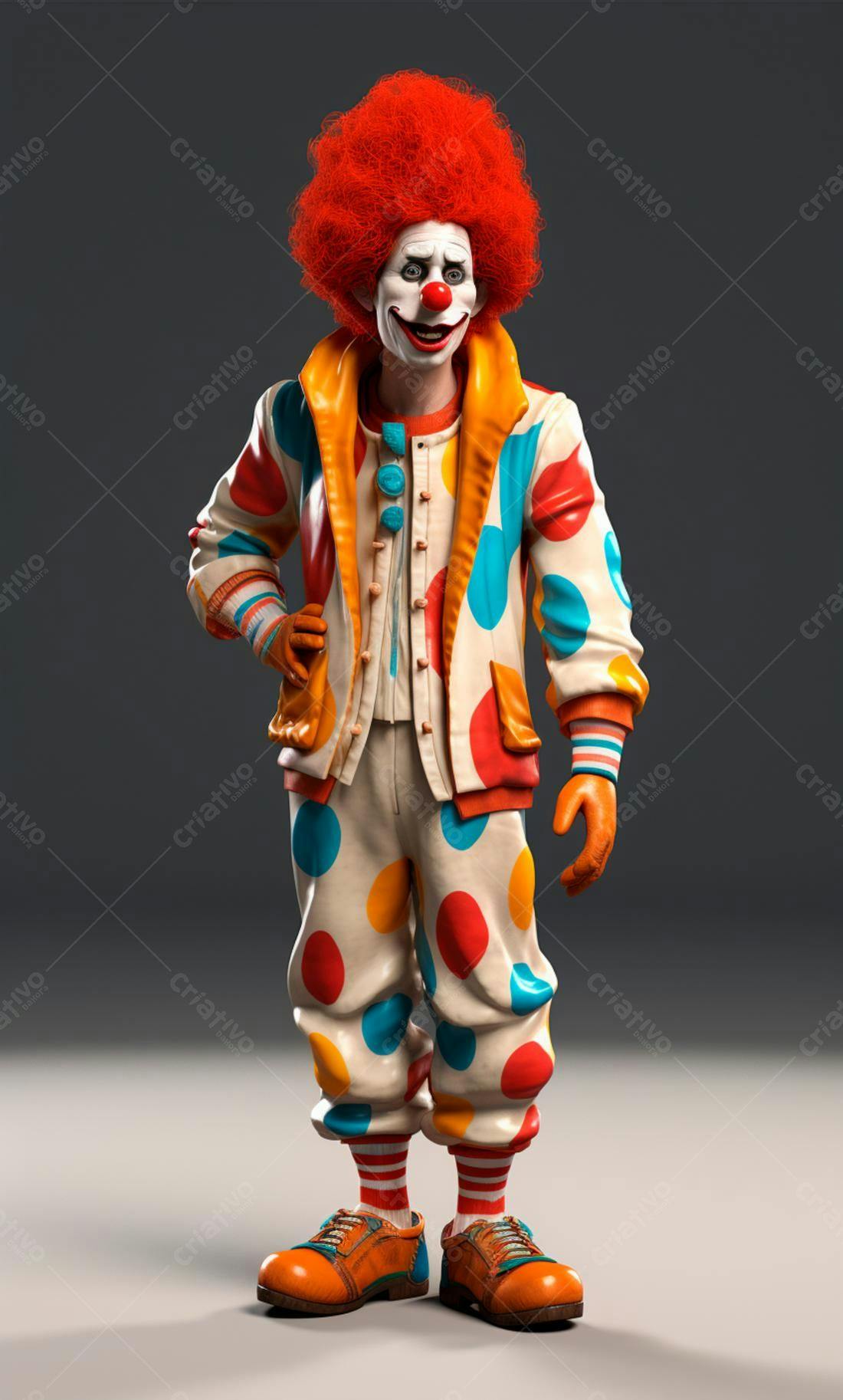 Palhaço com roupa colorida e cabelo vermelho