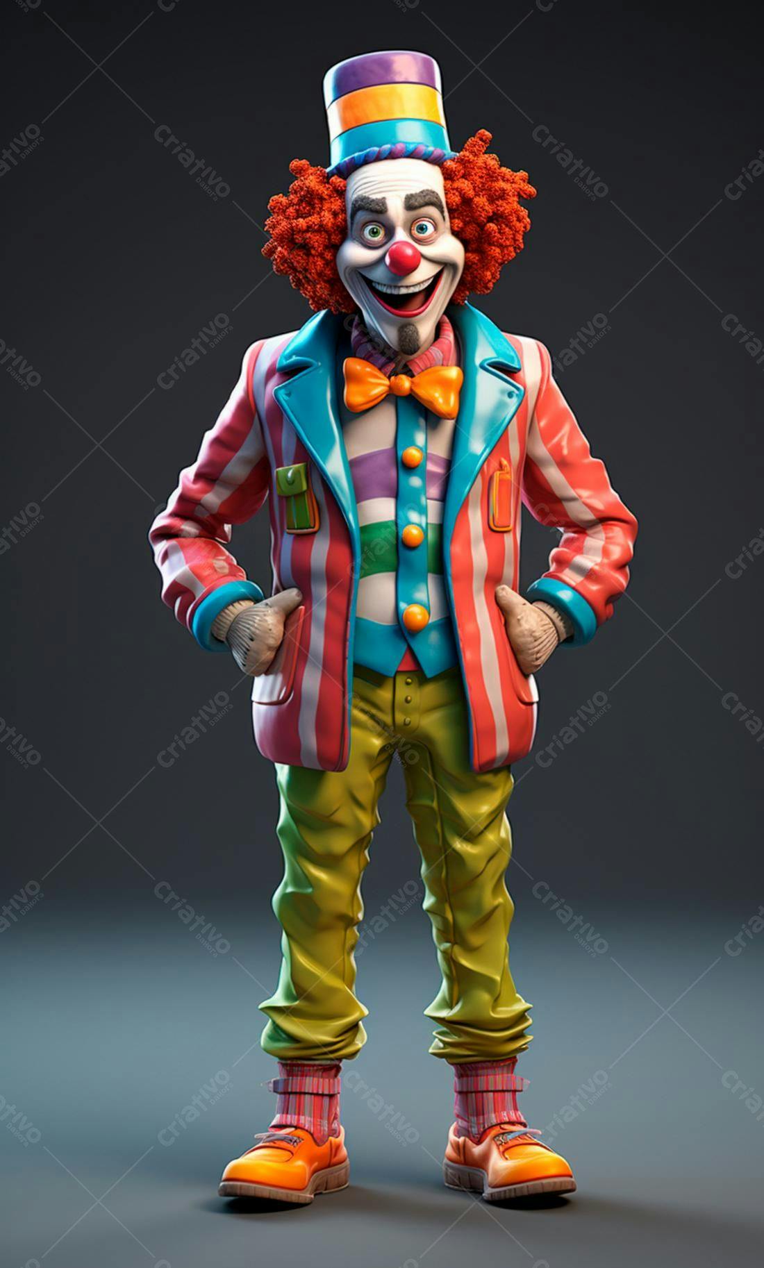 Palhaço alegre roupa colorida ilustração 3D