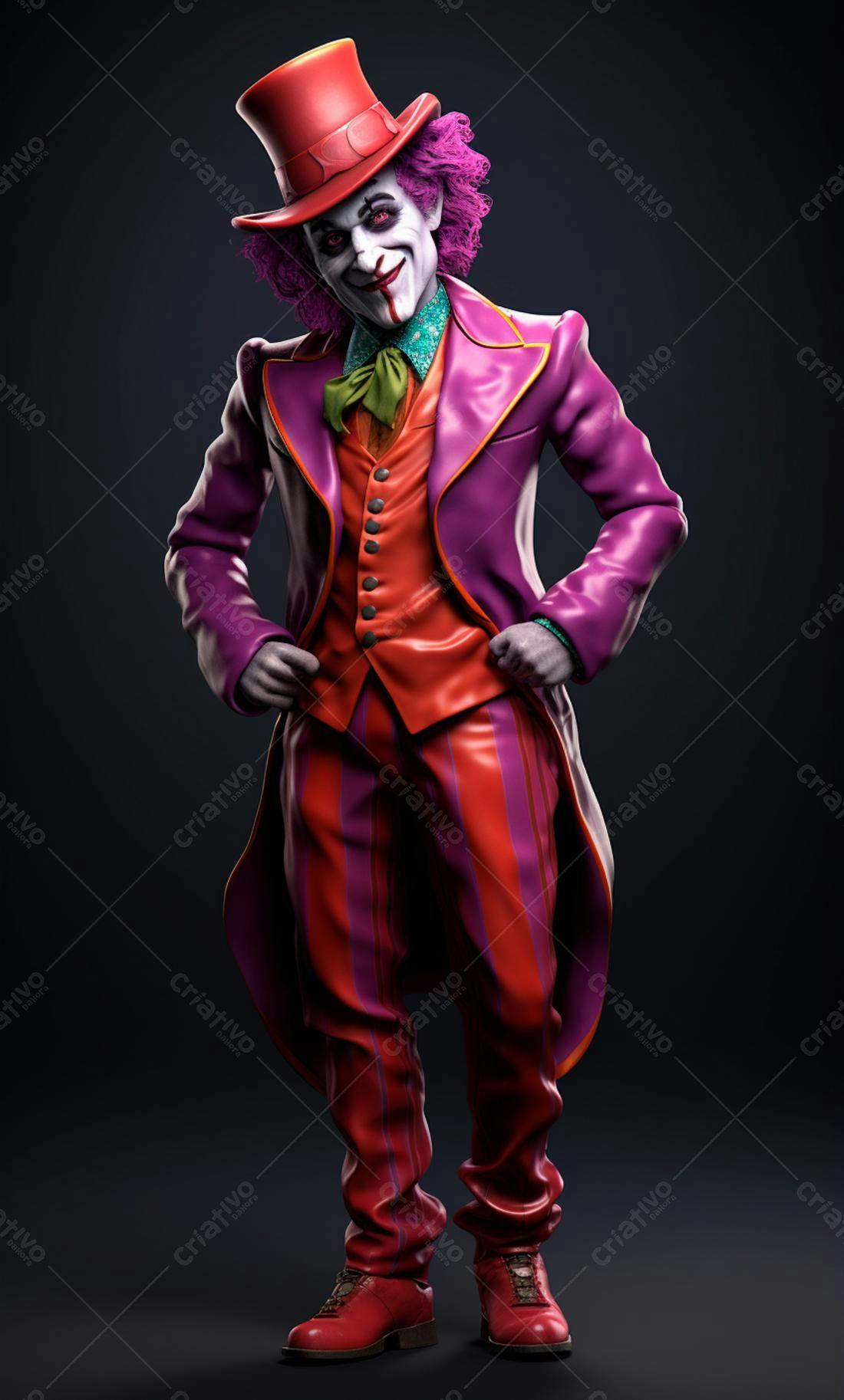 Palhaço Sombrio Traje Vermelho e Roxo