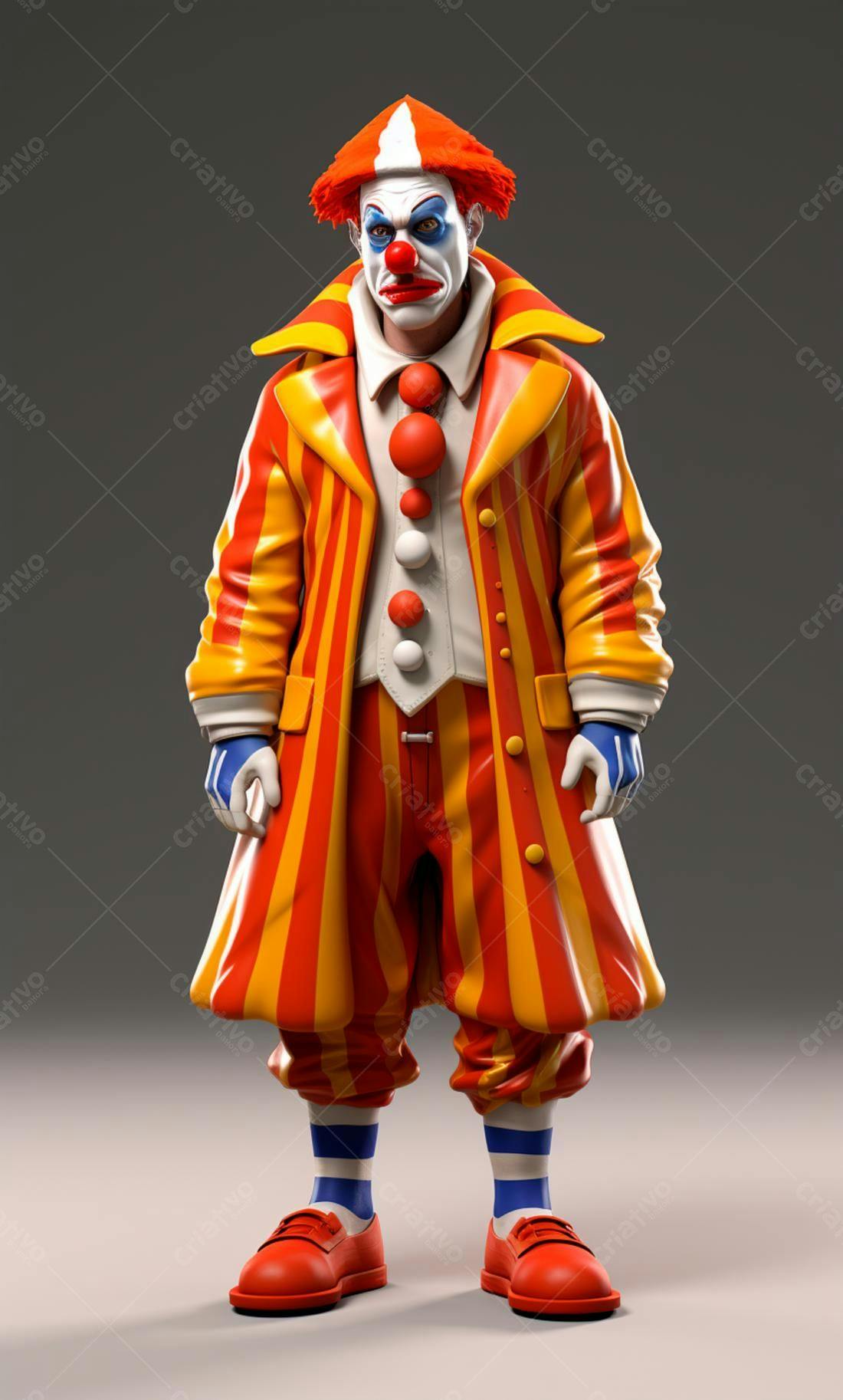 Palhaço Sombrio em Roupa Vermelha e Amarela