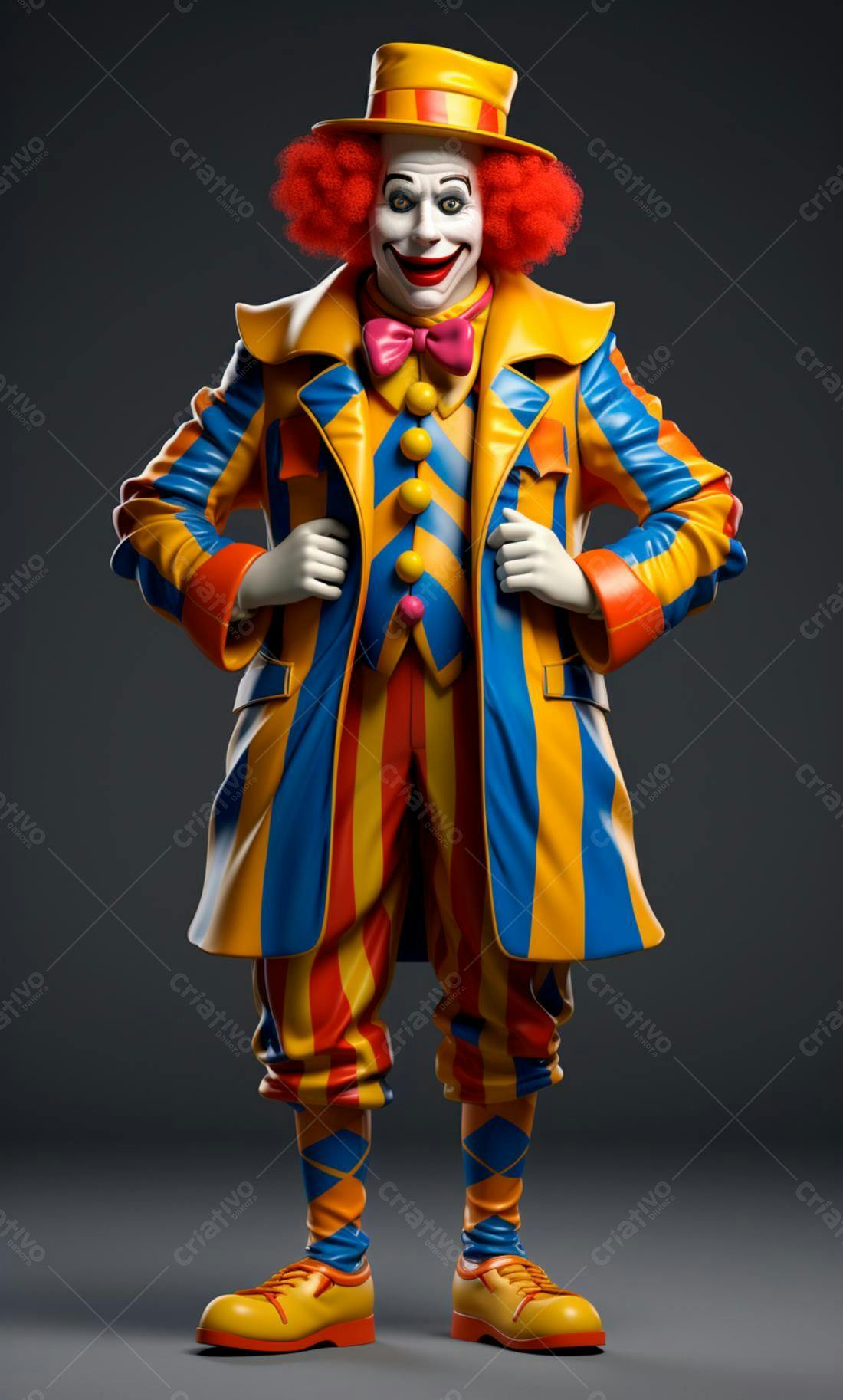 Palhaço sorridente em figurino colorido