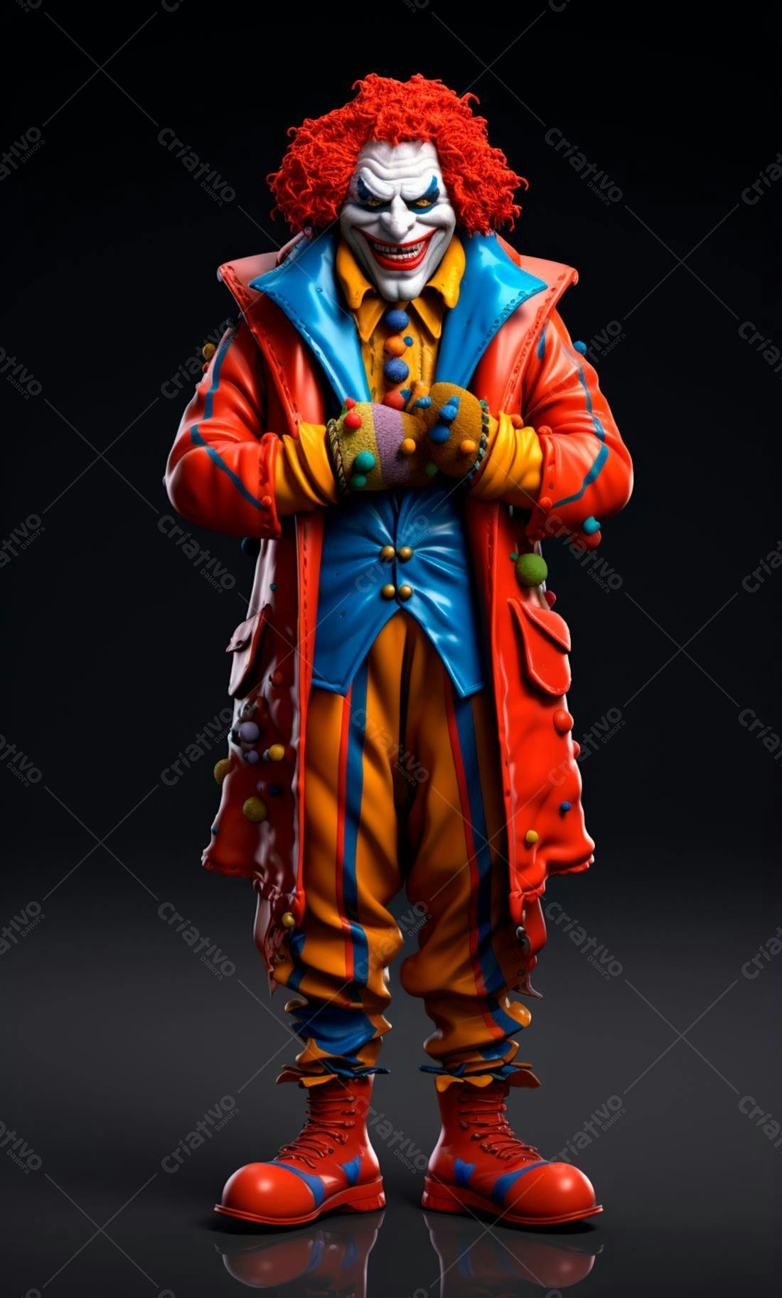 Palhaço assustador traje vermelho e laranja
