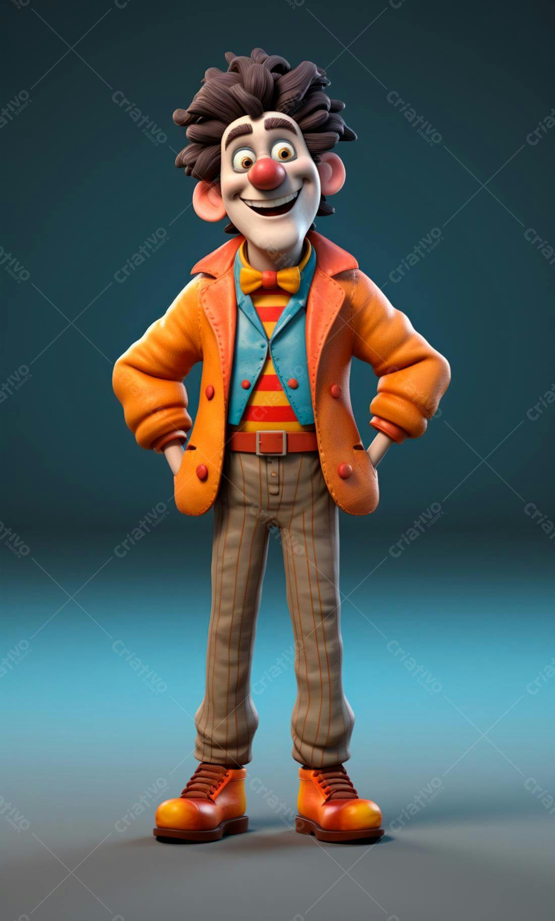 Palhaço animado estilo cartoon alegre