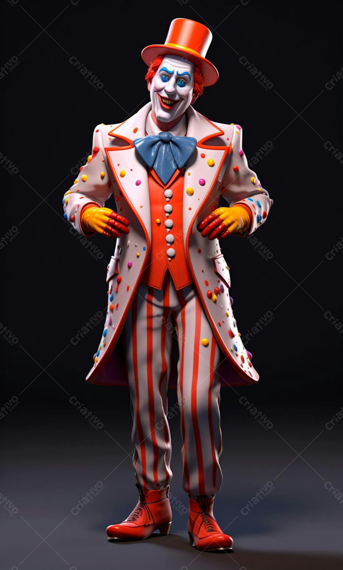 Palhaço sorridente traje vermelho e branco