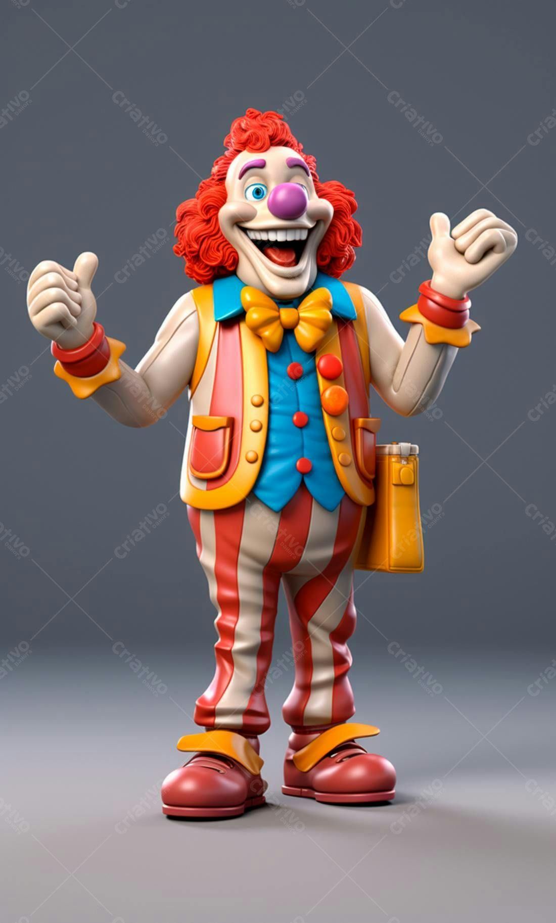 Palhaço feliz com roupa vermelha e amarela