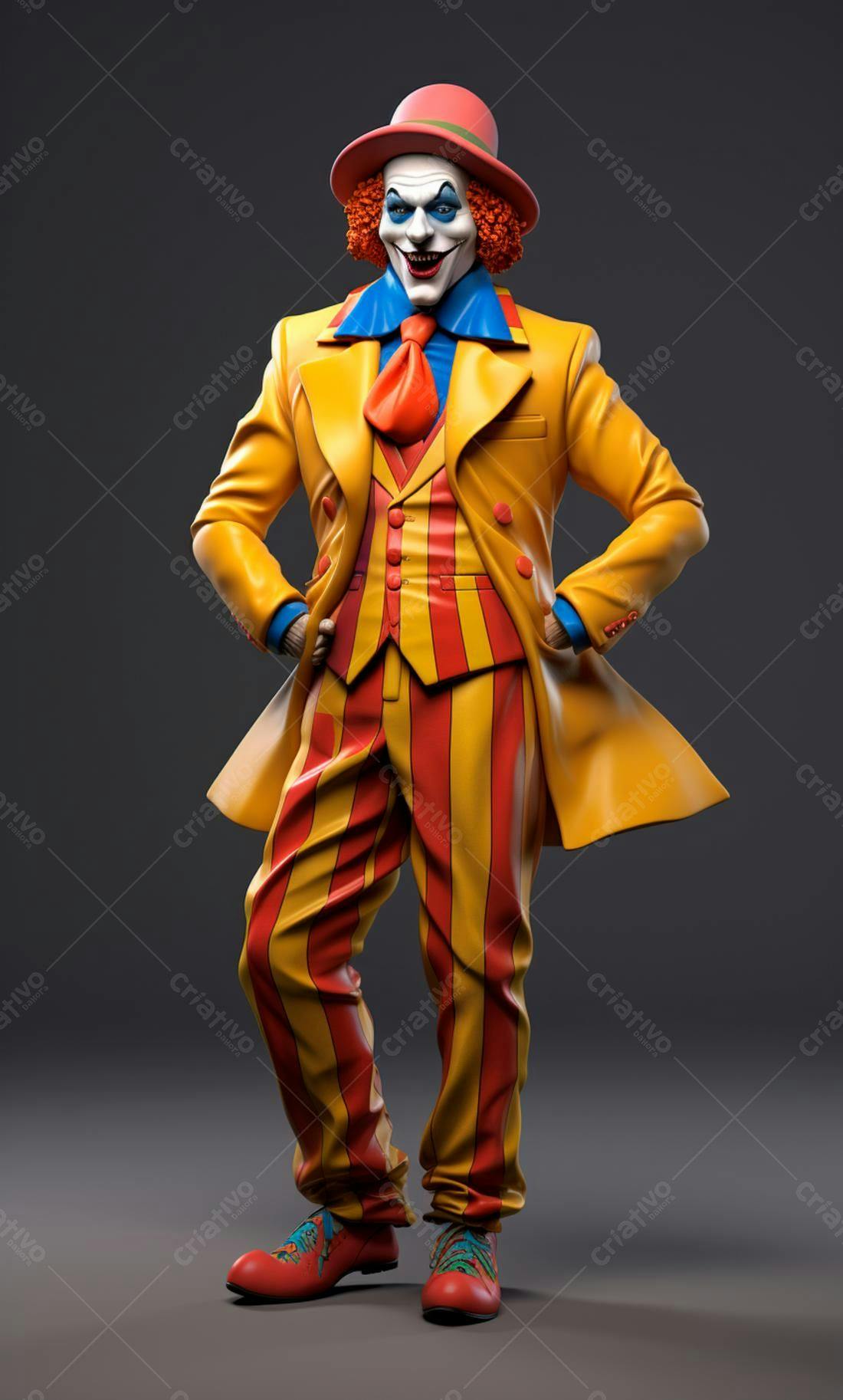 Palhaço em terno amarelo e vermelho
