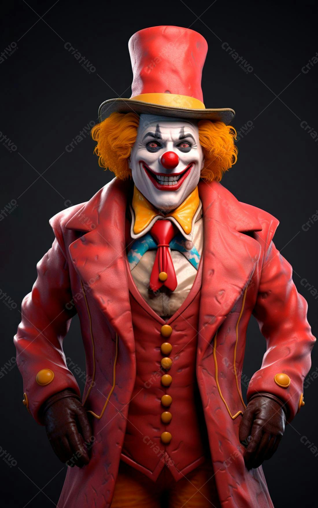 Palhaço sinistro em traje vermelho