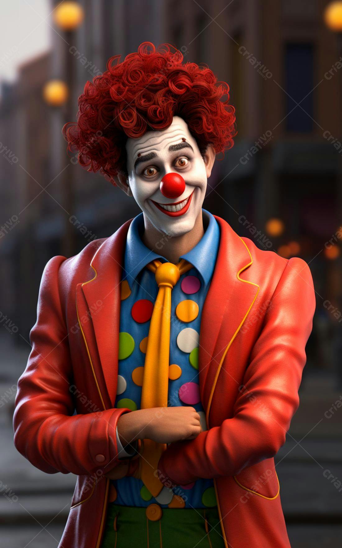 Palhaço sorridente em traje vermelho