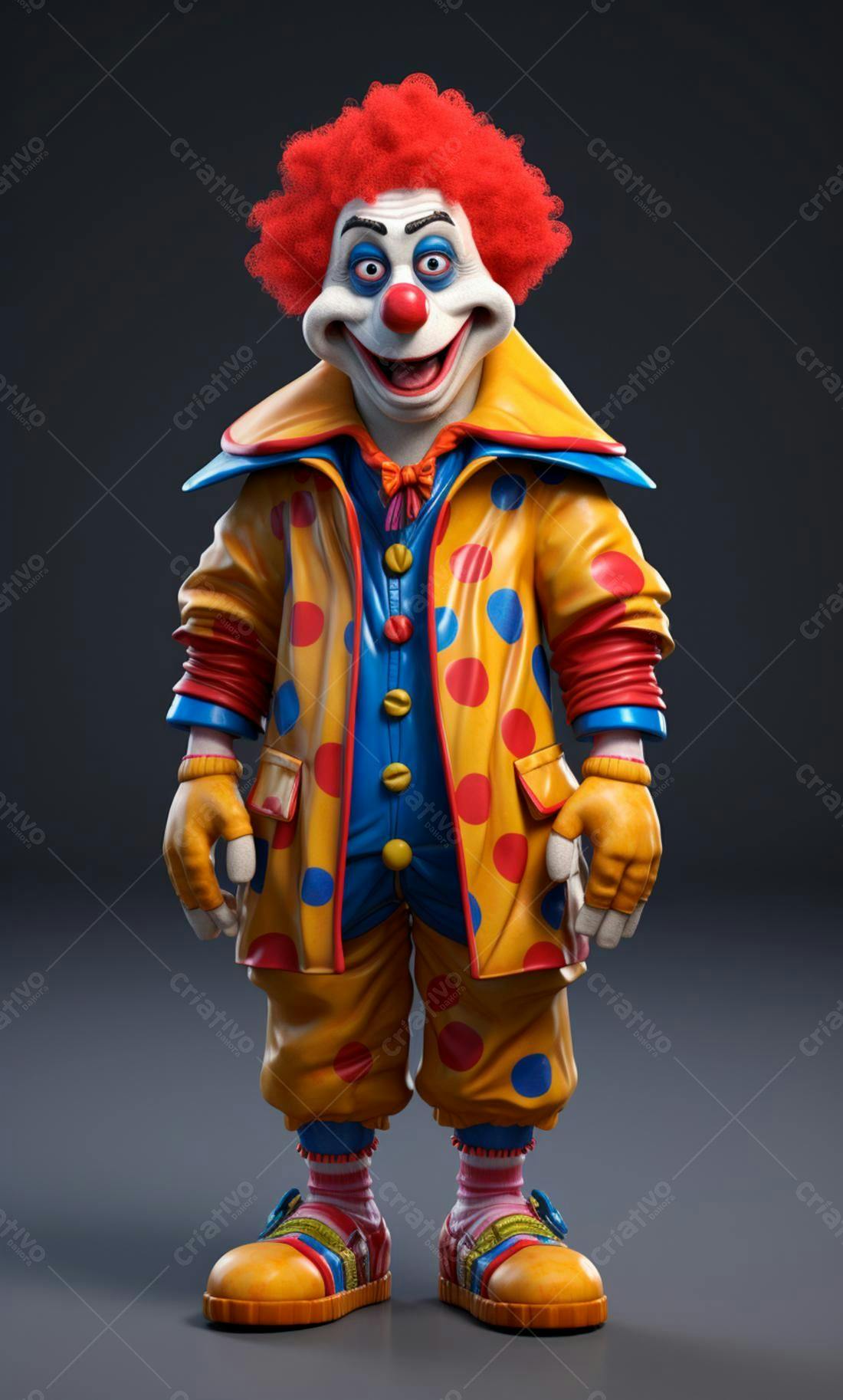 Palhaço 3D com roupa colorida e alegre