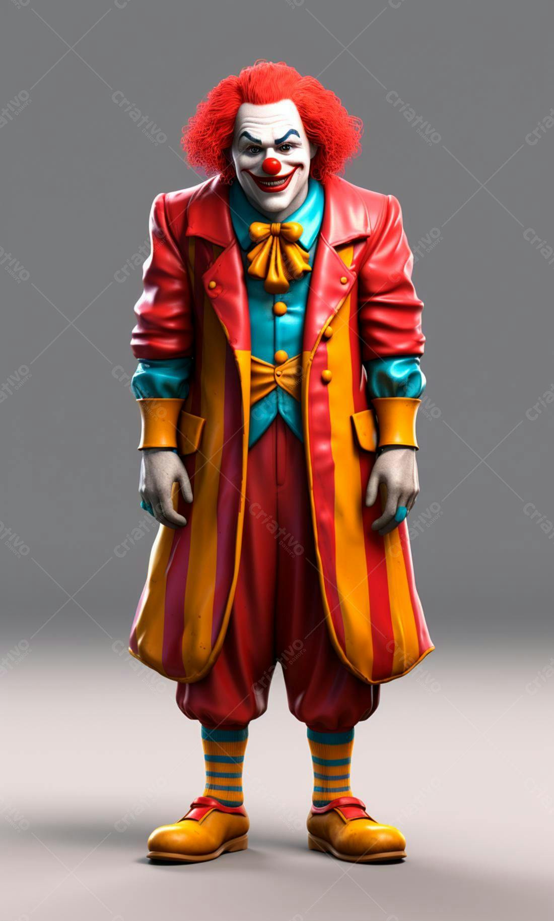Palhaço sinistro traje vermelho e amarelo