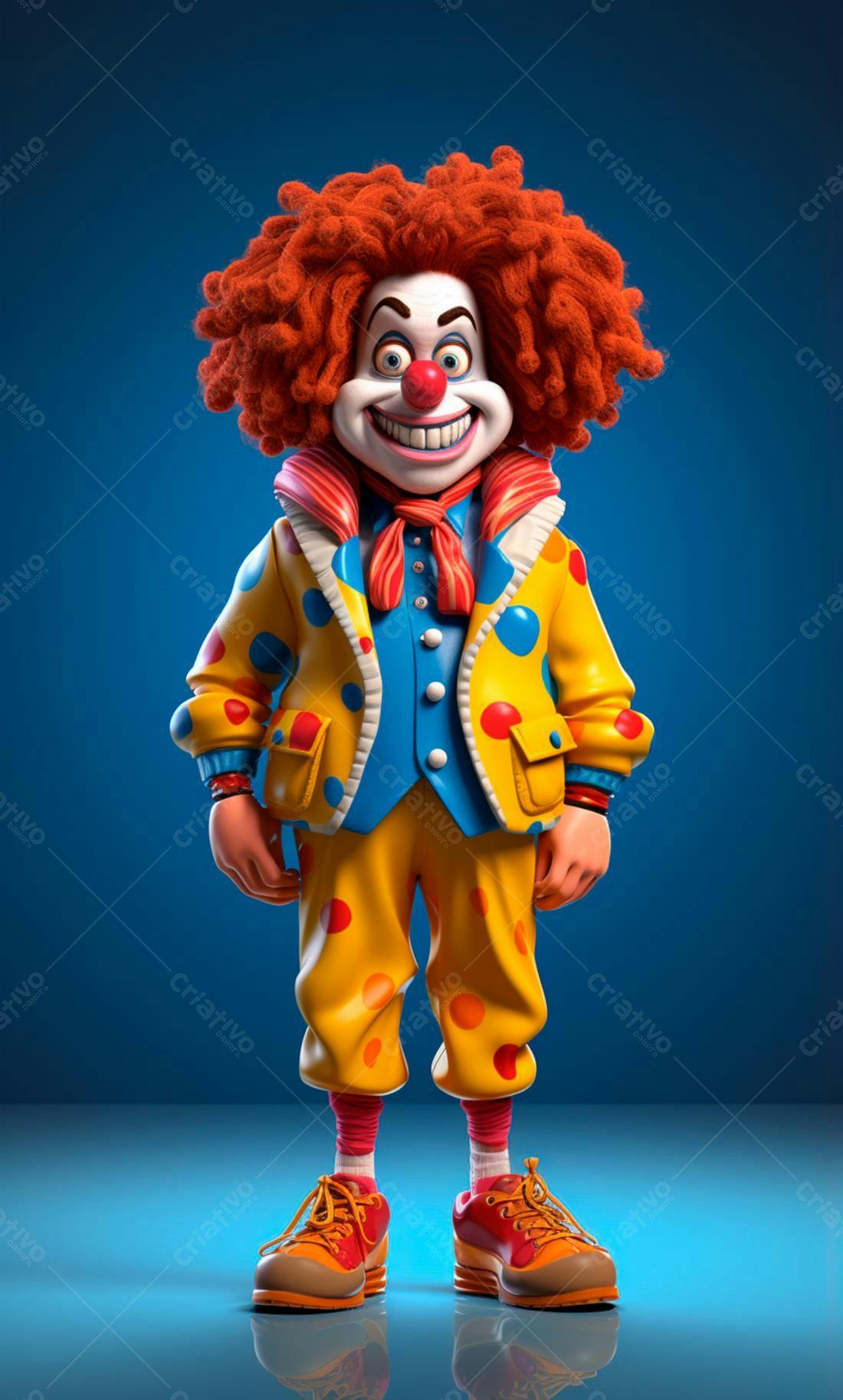 Palhaço 3D estilo cartoon amarelo e vermelho