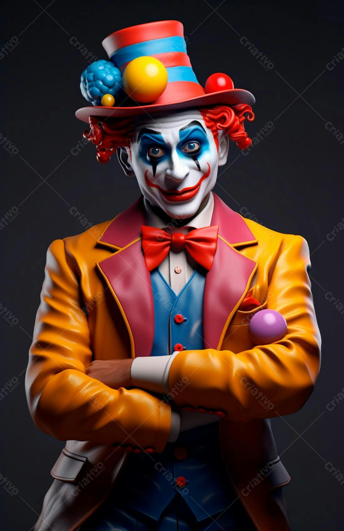 Palhaço sorridente em traje vibrante