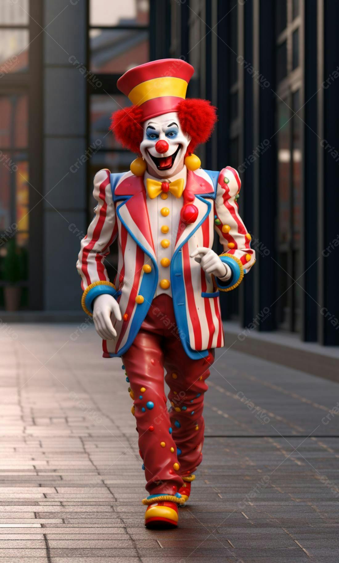 Palhaço alegre em traje vermelho e branco