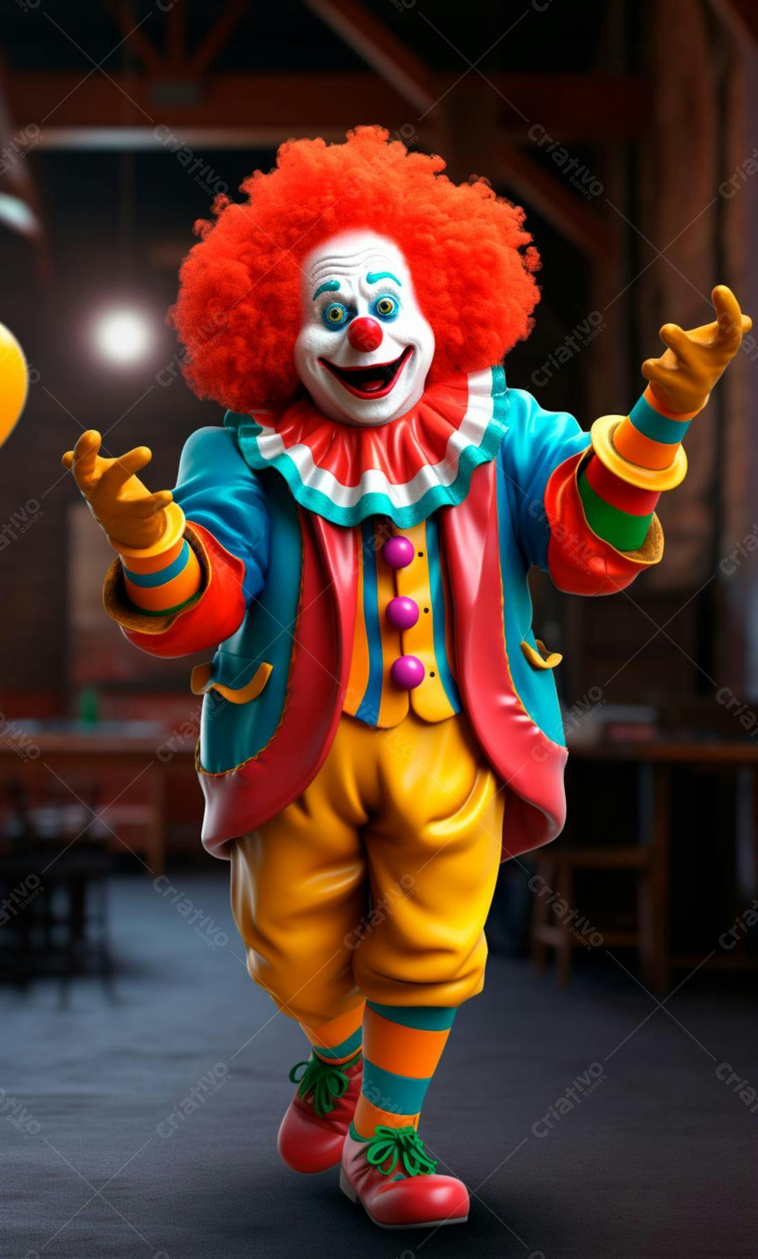Palhaço sorridente em traje colorido