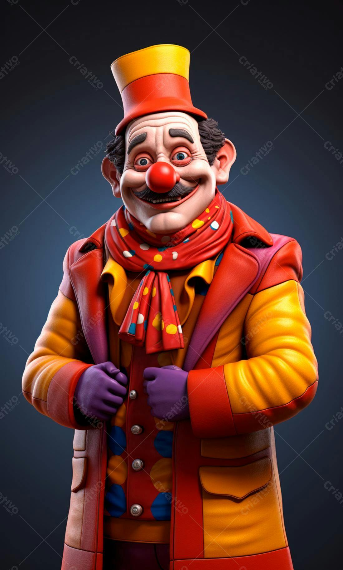 Palhaço alegre em traje colorido