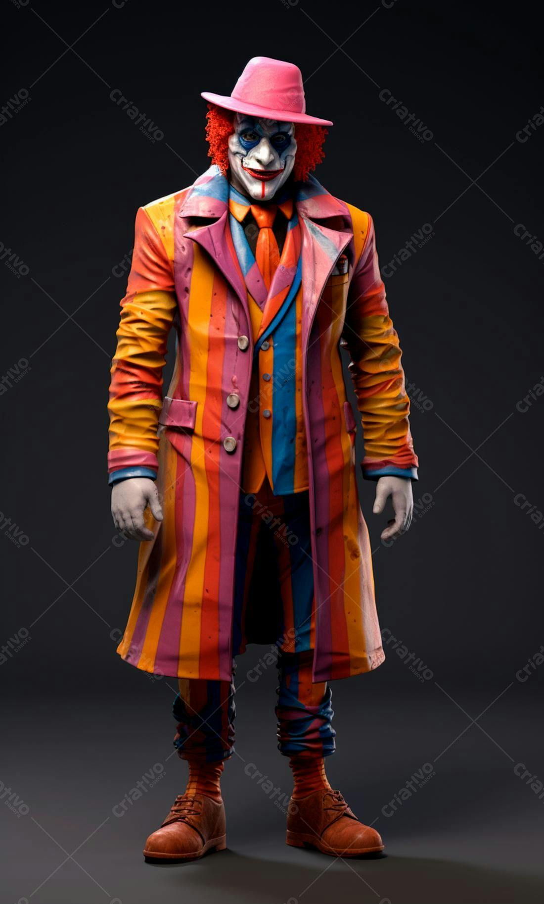 Palhaço estilo mafioso com roupa colorida