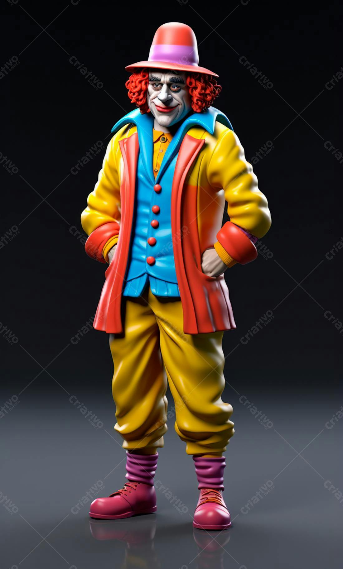 Palhaço estilo anos 80 em cores vibrantes