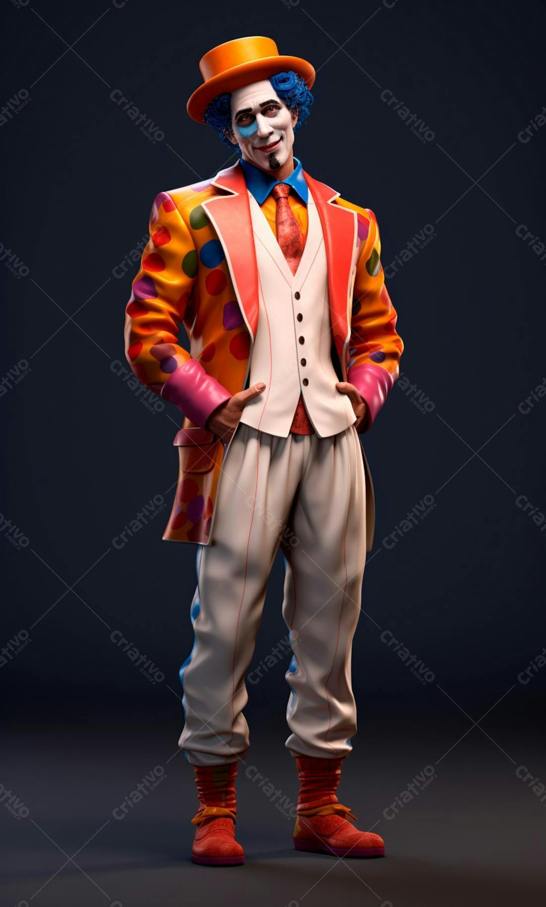 Palhaço estiloso em traje multicolorido