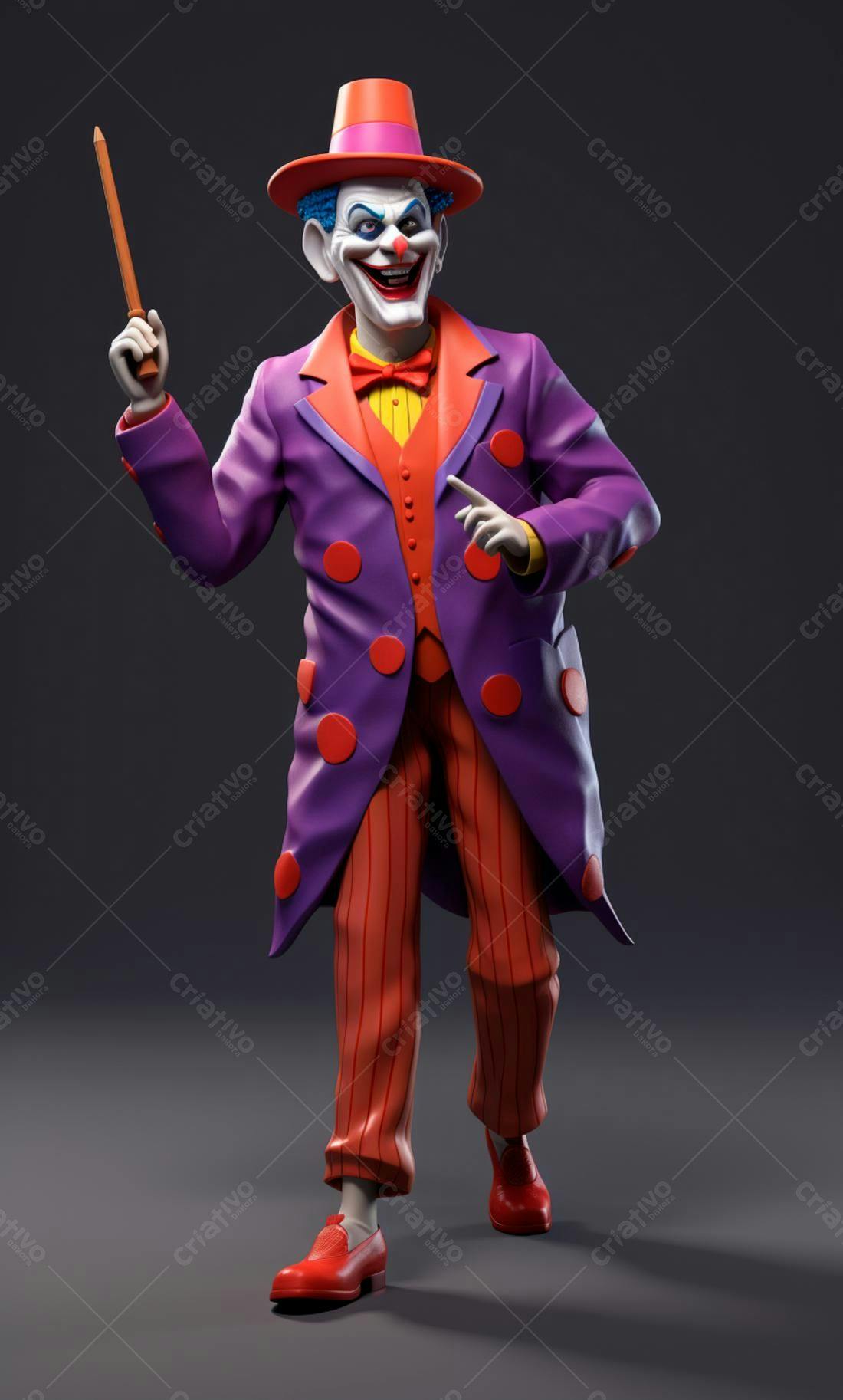 Palhaço Sombrio em Figurino Roxo e Vermelho