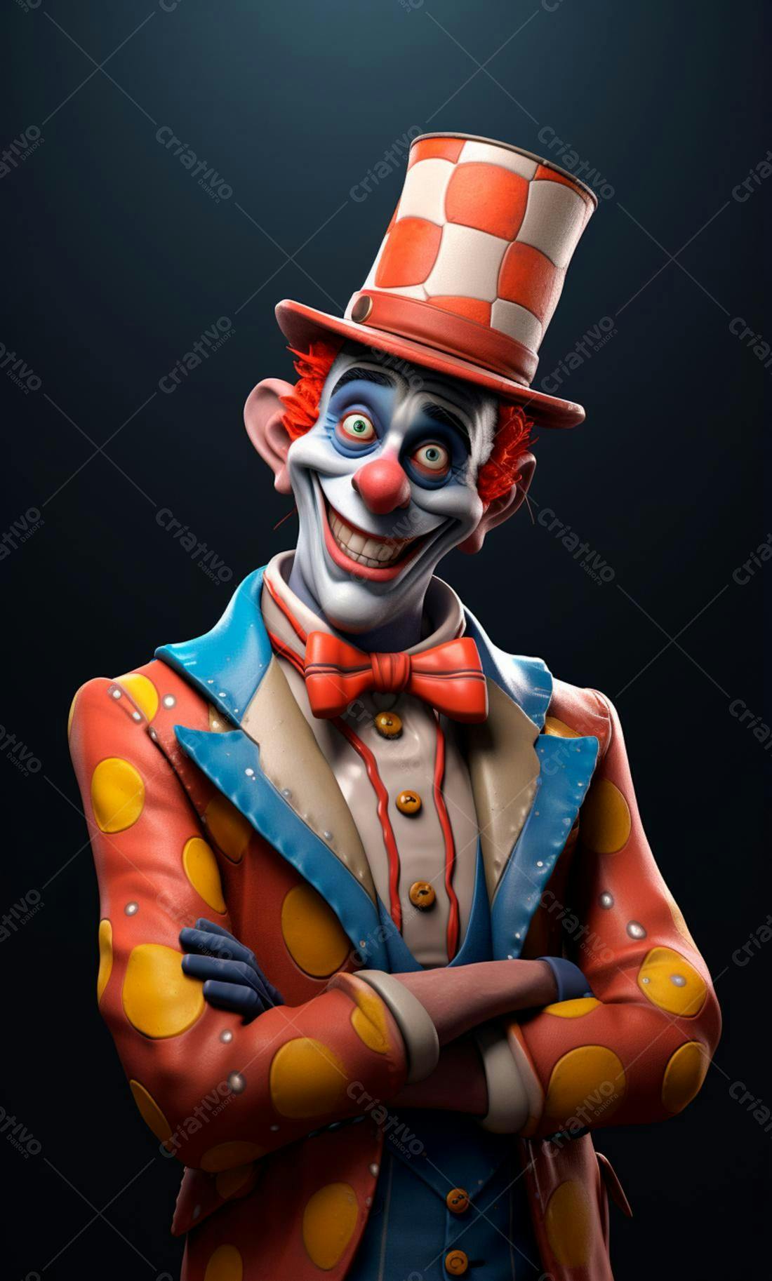 Palhaço sorridente com roupa colorida