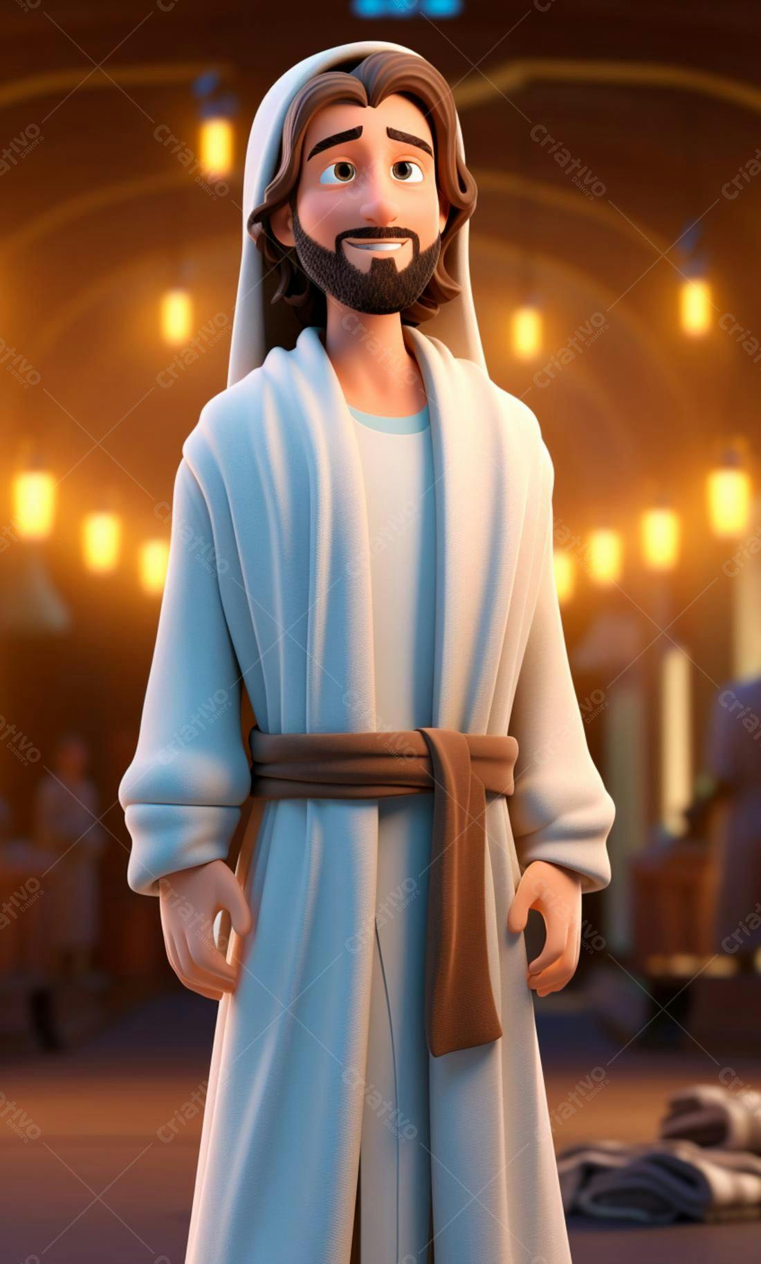 Jesus desenho animado em túnica branca