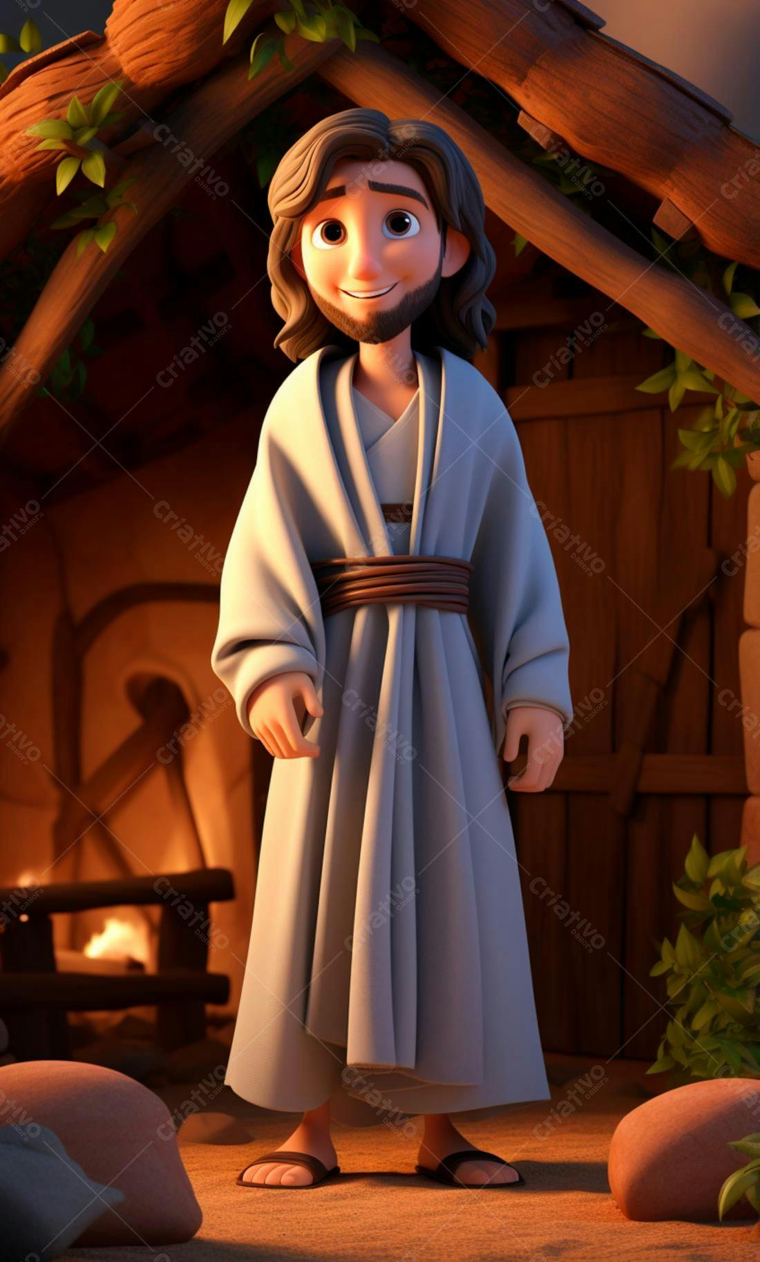 Jesus em desenho animado na manjedoura