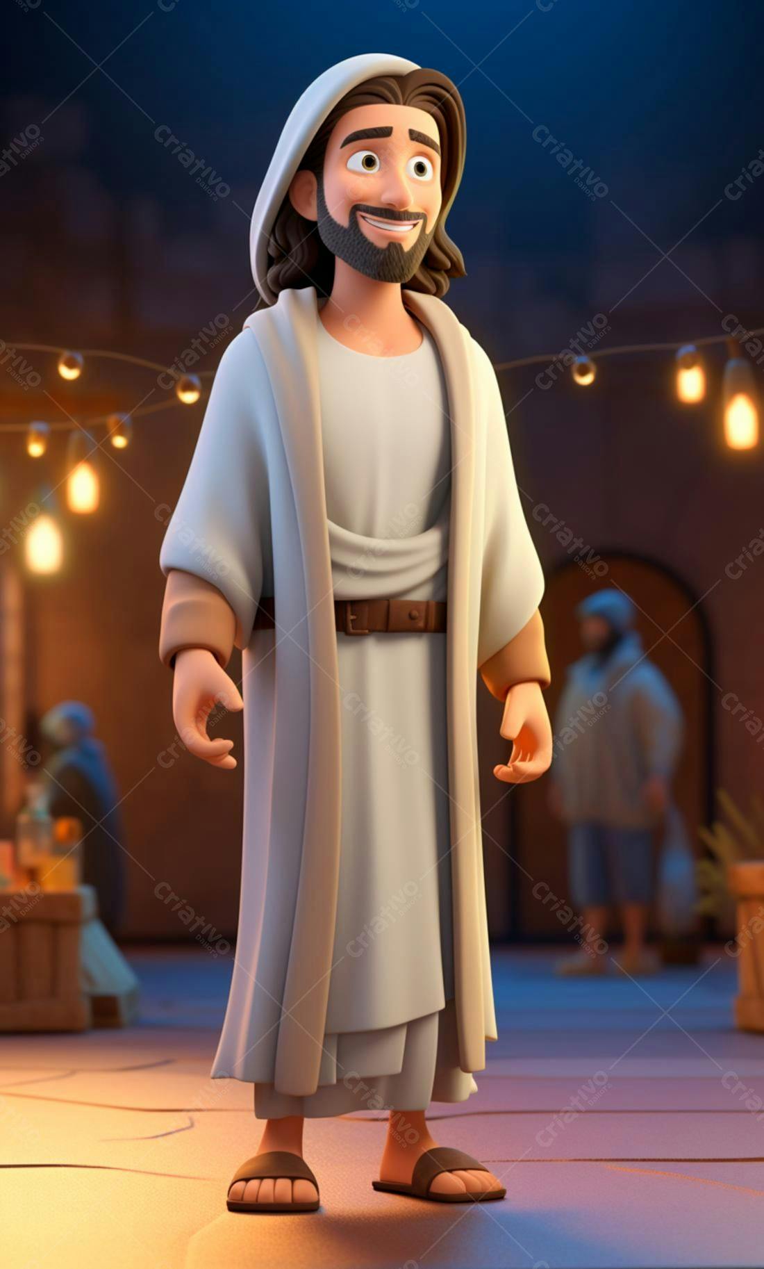 Jesus desenho animado sorrindo noite