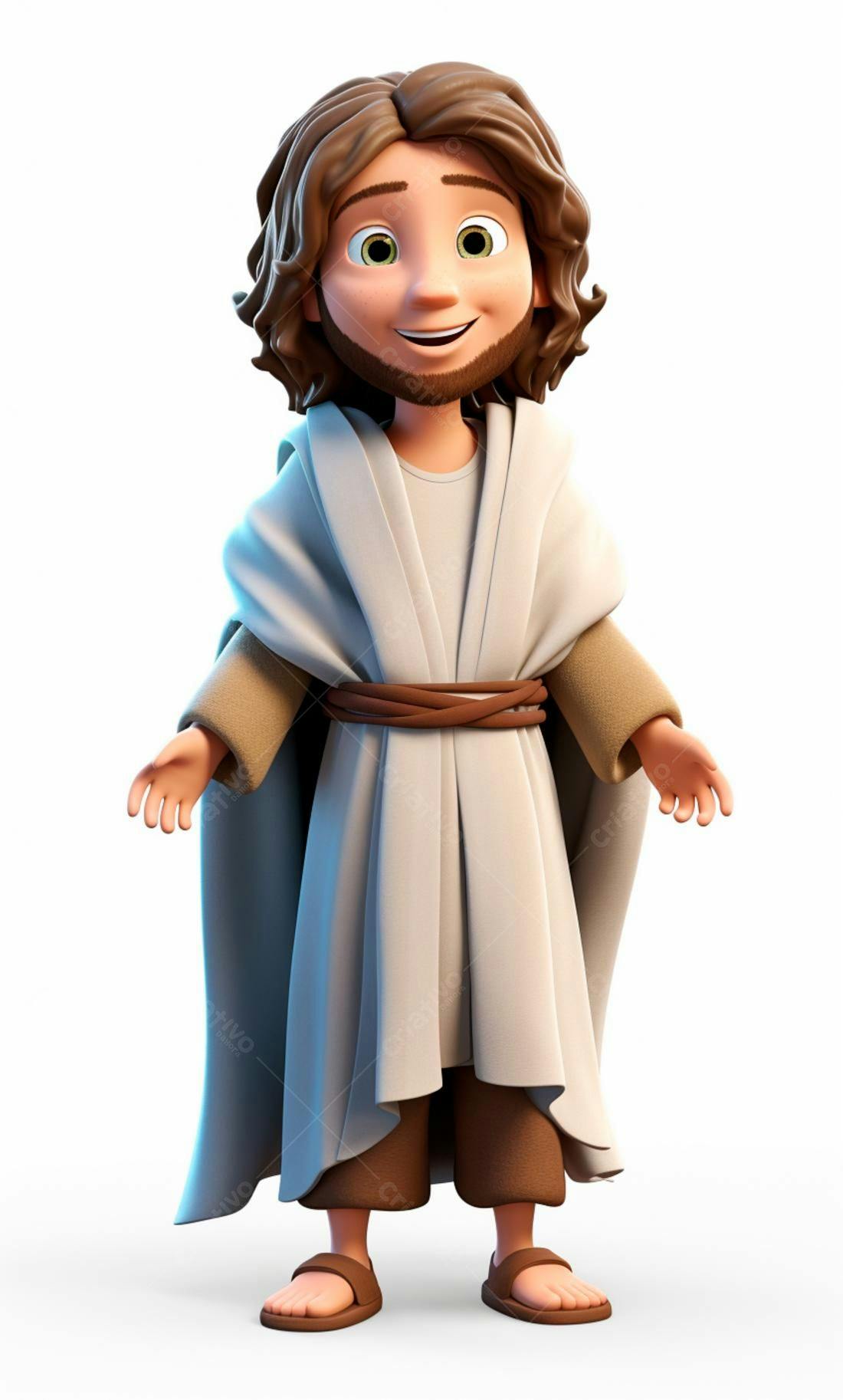 Jesus desenho animado alegre fundo branco