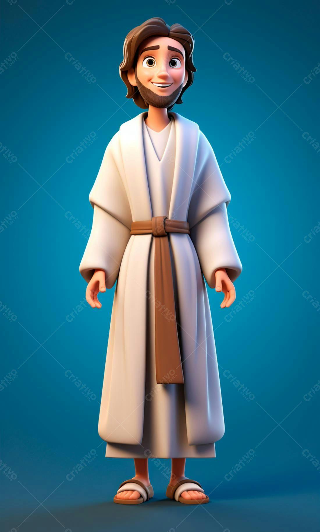 Jesus Cartoon Ilustração Sorridente
