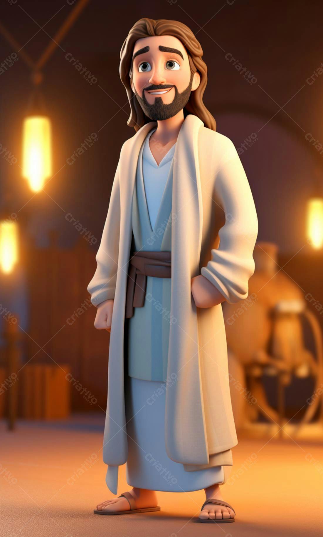 Jesus desenho animado fundo dourado