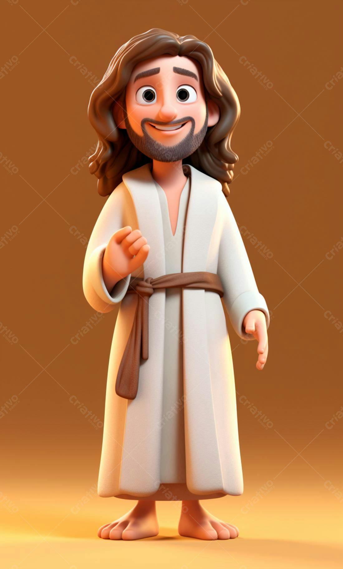 Jesus Cartoon Sorrindo Amarelo e Marrom