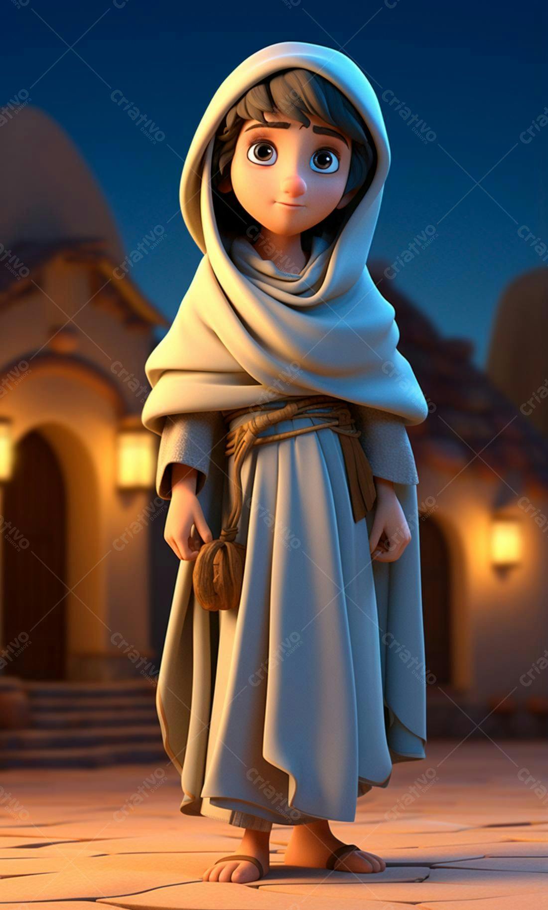 Menino em roupa de época ao entardecer