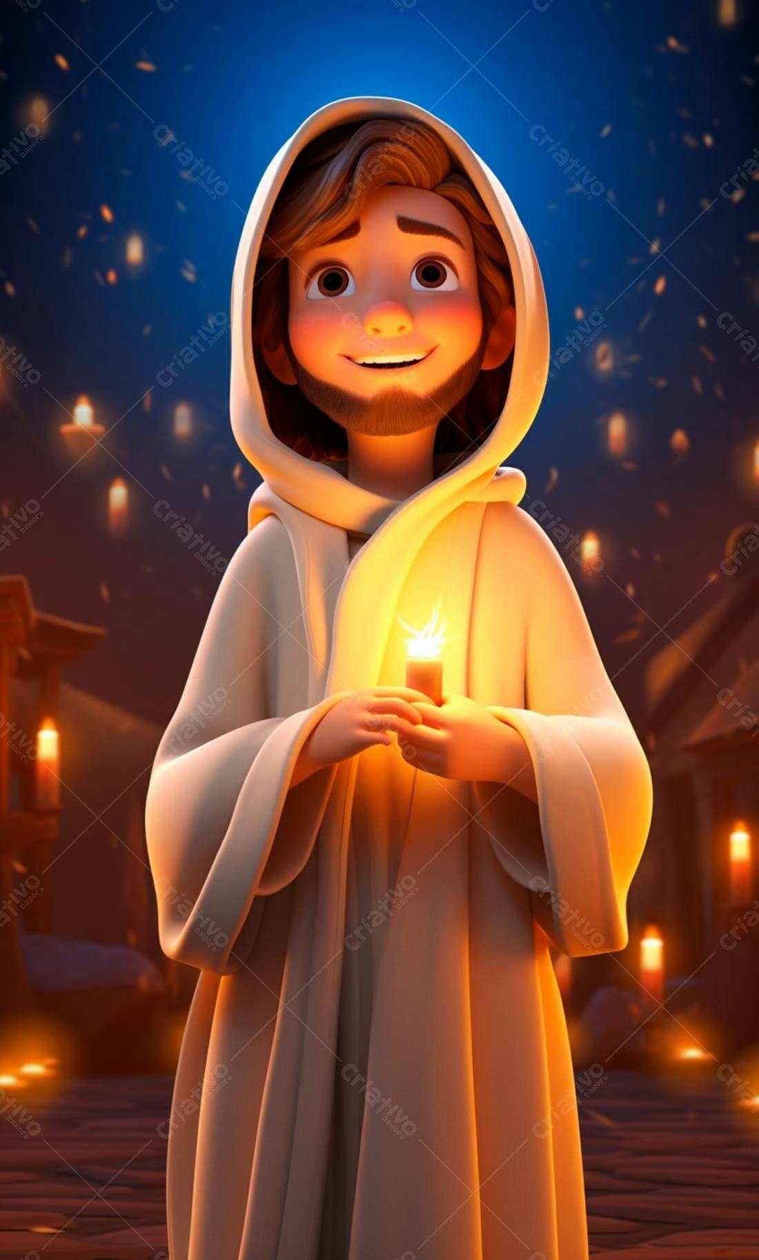 Jesus Criança com Vela Iluminando a Noite