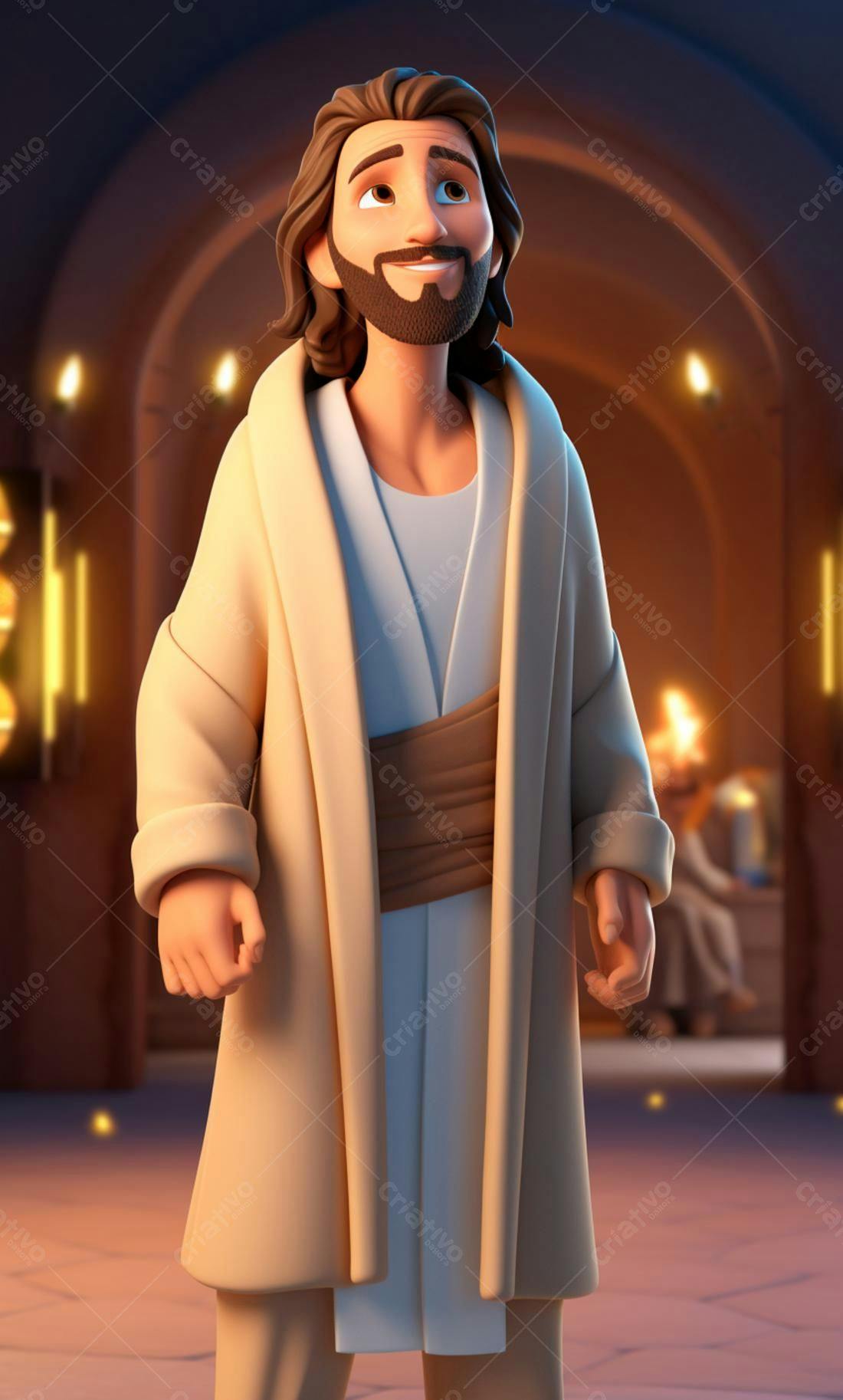Jesus Cristo desenho animado em ambiente noturno
