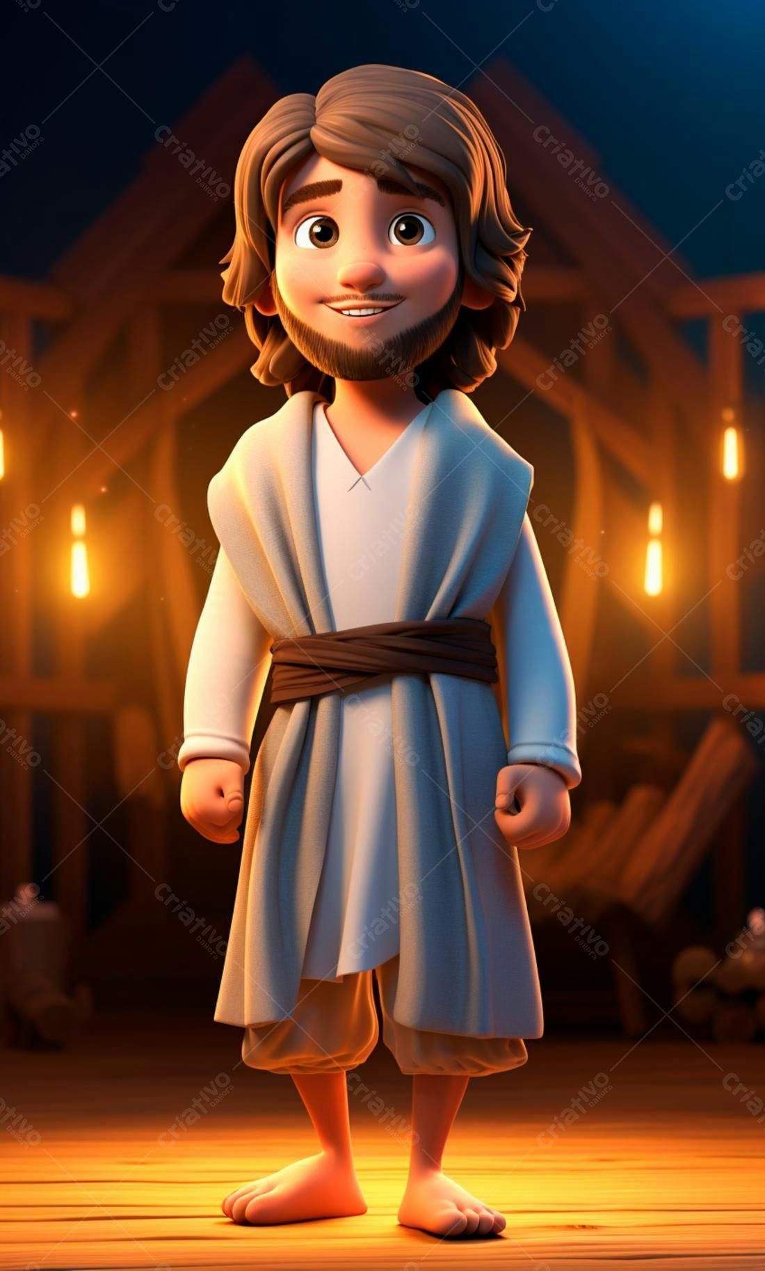 Jesus desenho animado em cenário noturno
