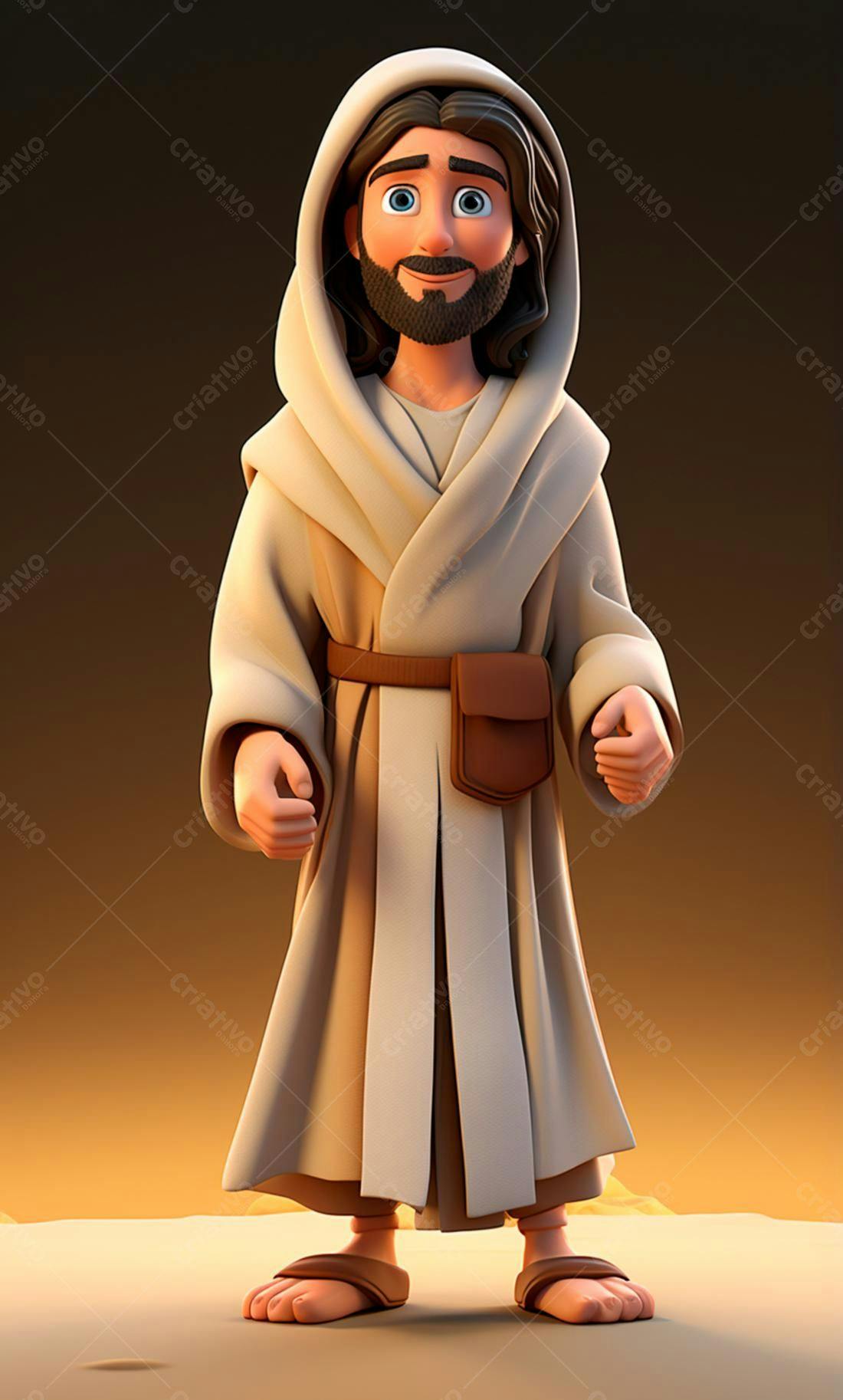 Jesus desenho animado tons bege deserto