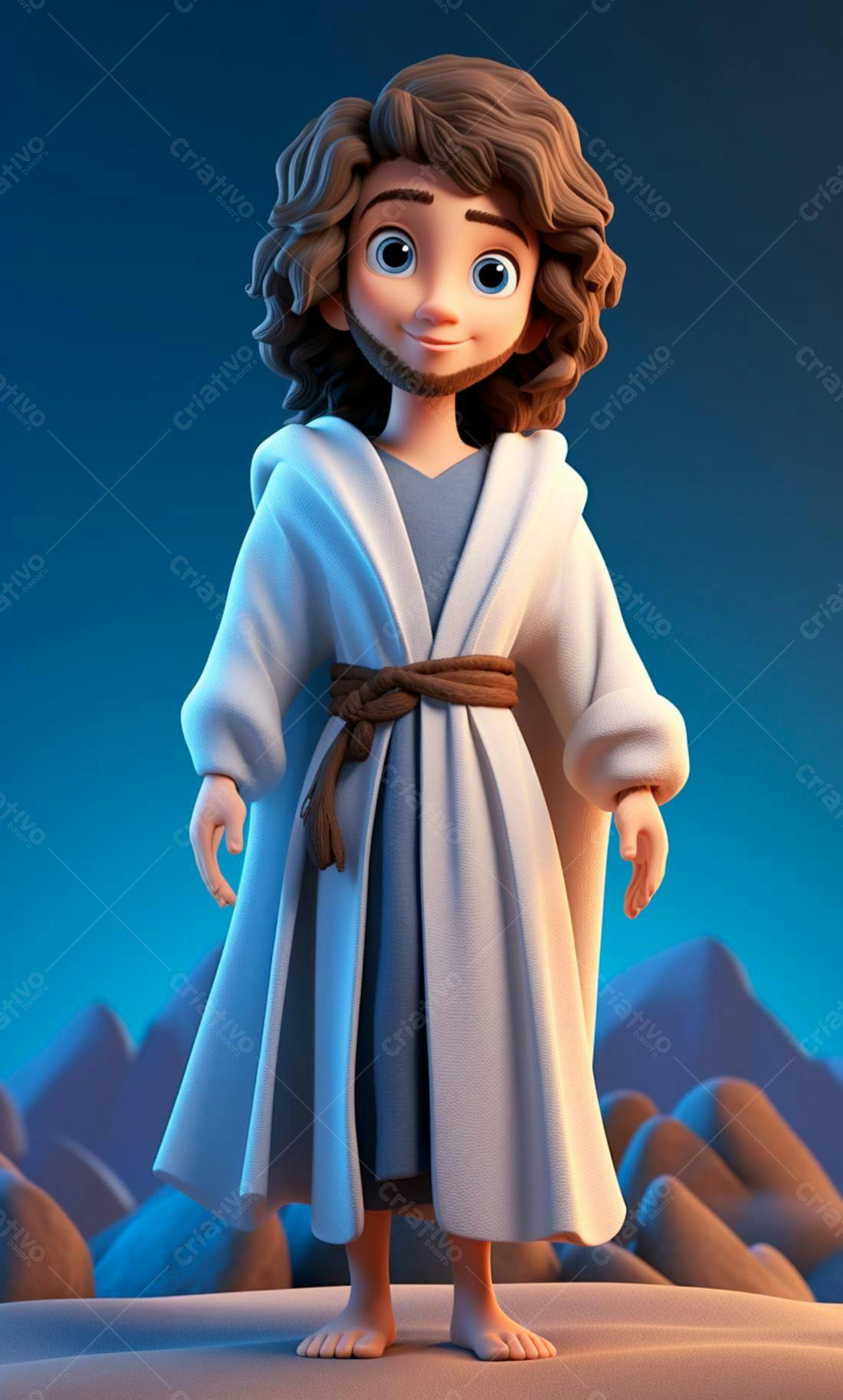Jesus Cartoon Azul e Branco