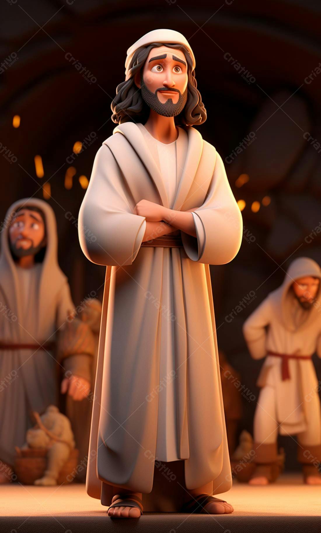 Jesus em cena 3D tons quentes