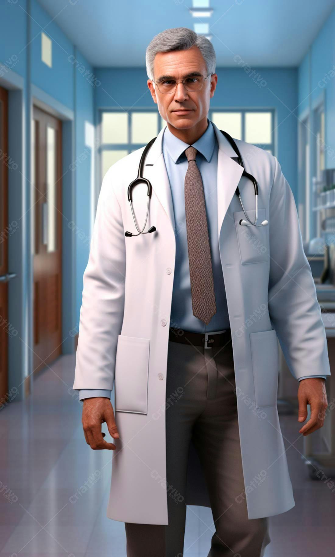 Médico experiente em corredor de hospital