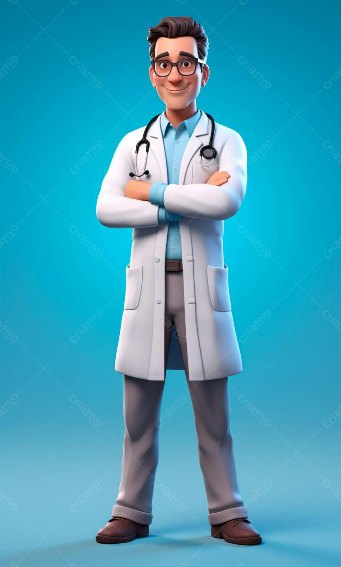 Médico Desenho Animado Braços Cruzados