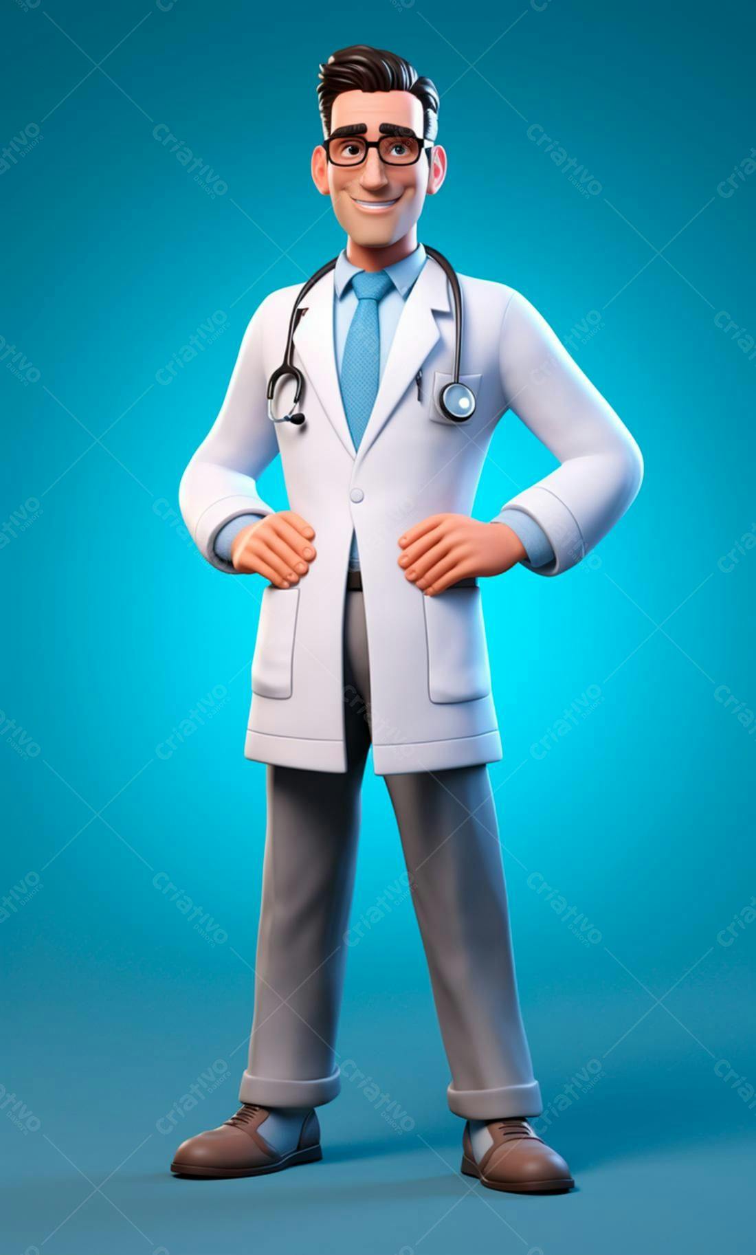 Médico desenho animado alegre fundo azul