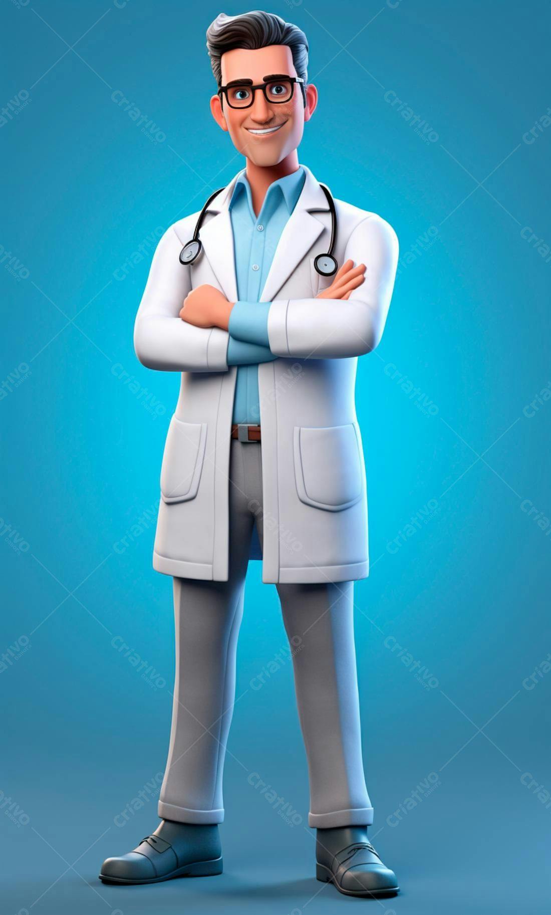 Médico de desenho animado sorrindo