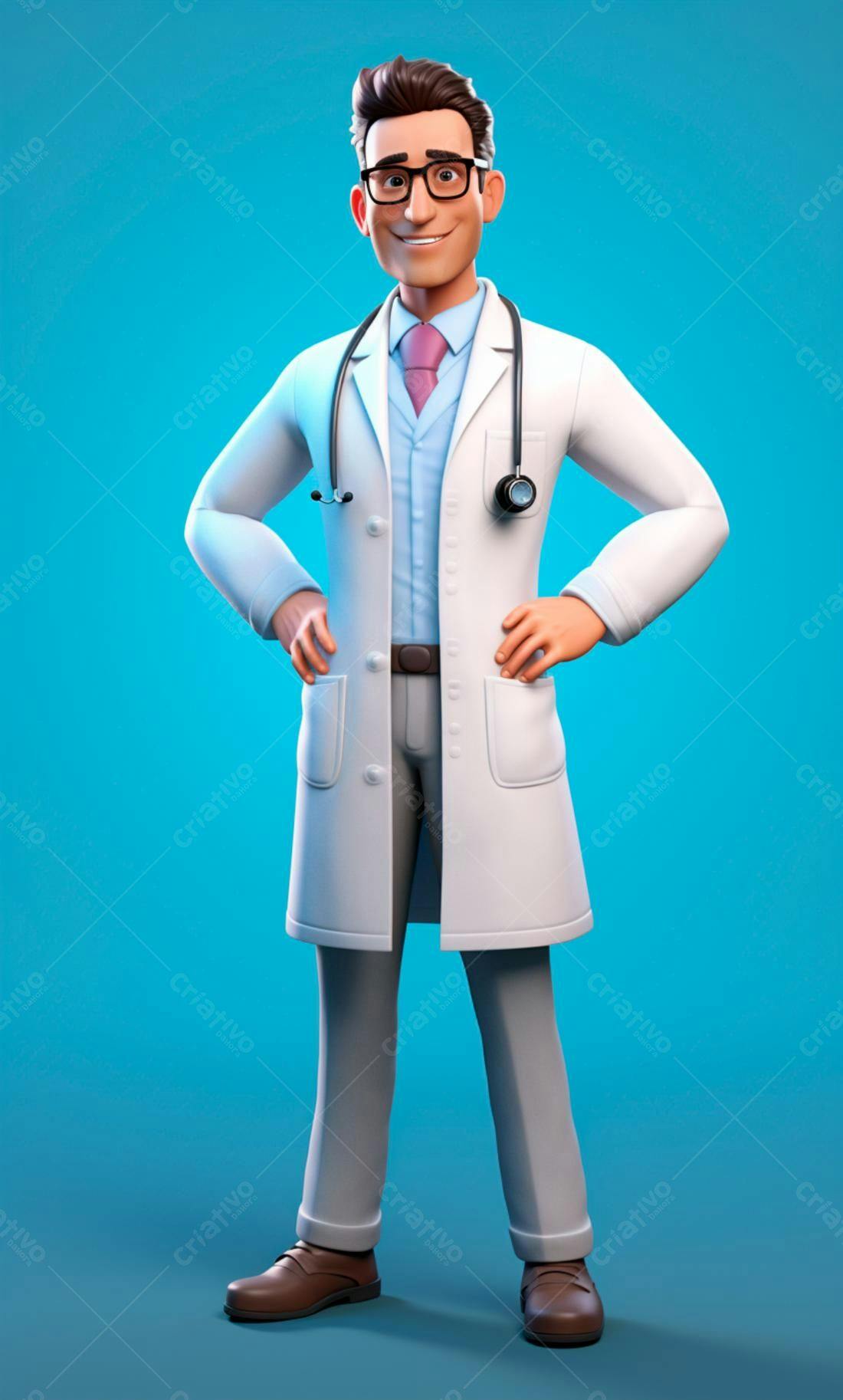 Médico Cartum Sorrindo Jaleco Branco