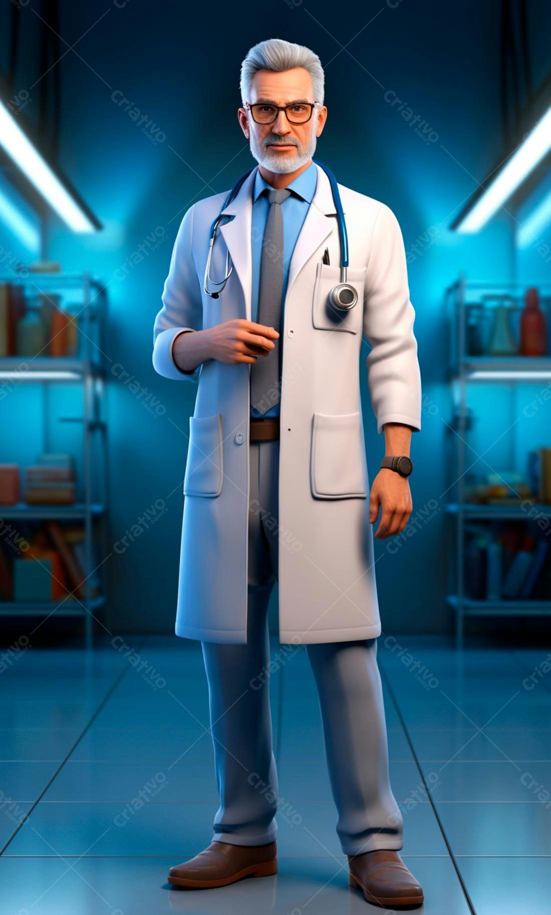 Médico sênior em consultório moderno