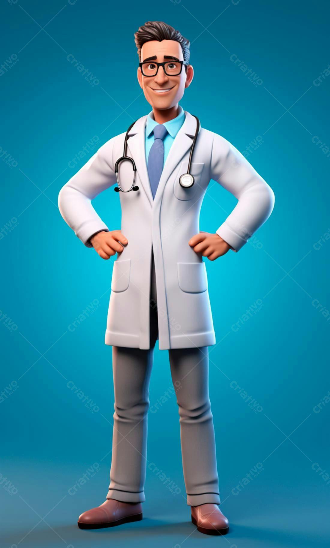 Médico de desenho animado sorridente