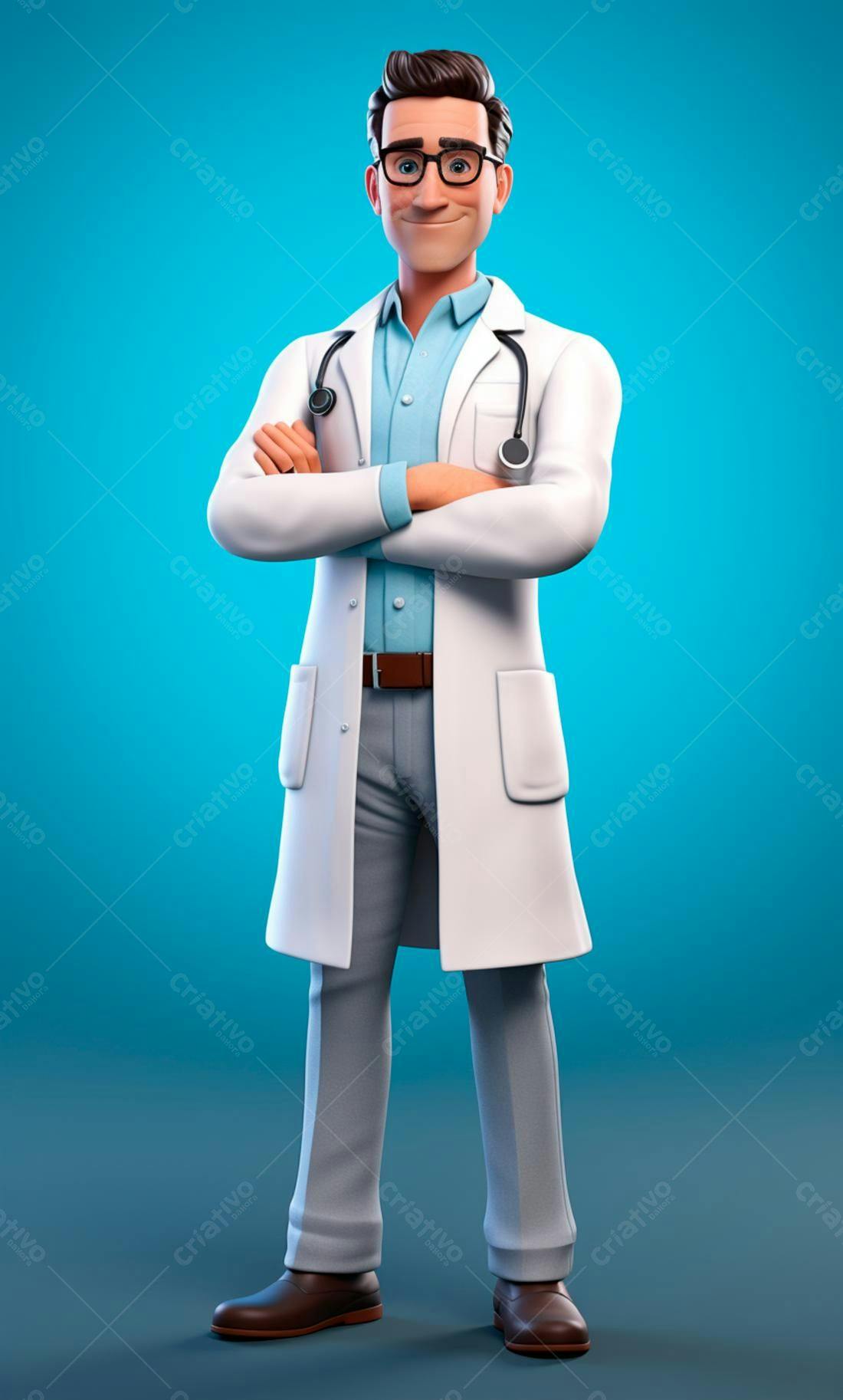 Médico de desenho animado braços cruzados