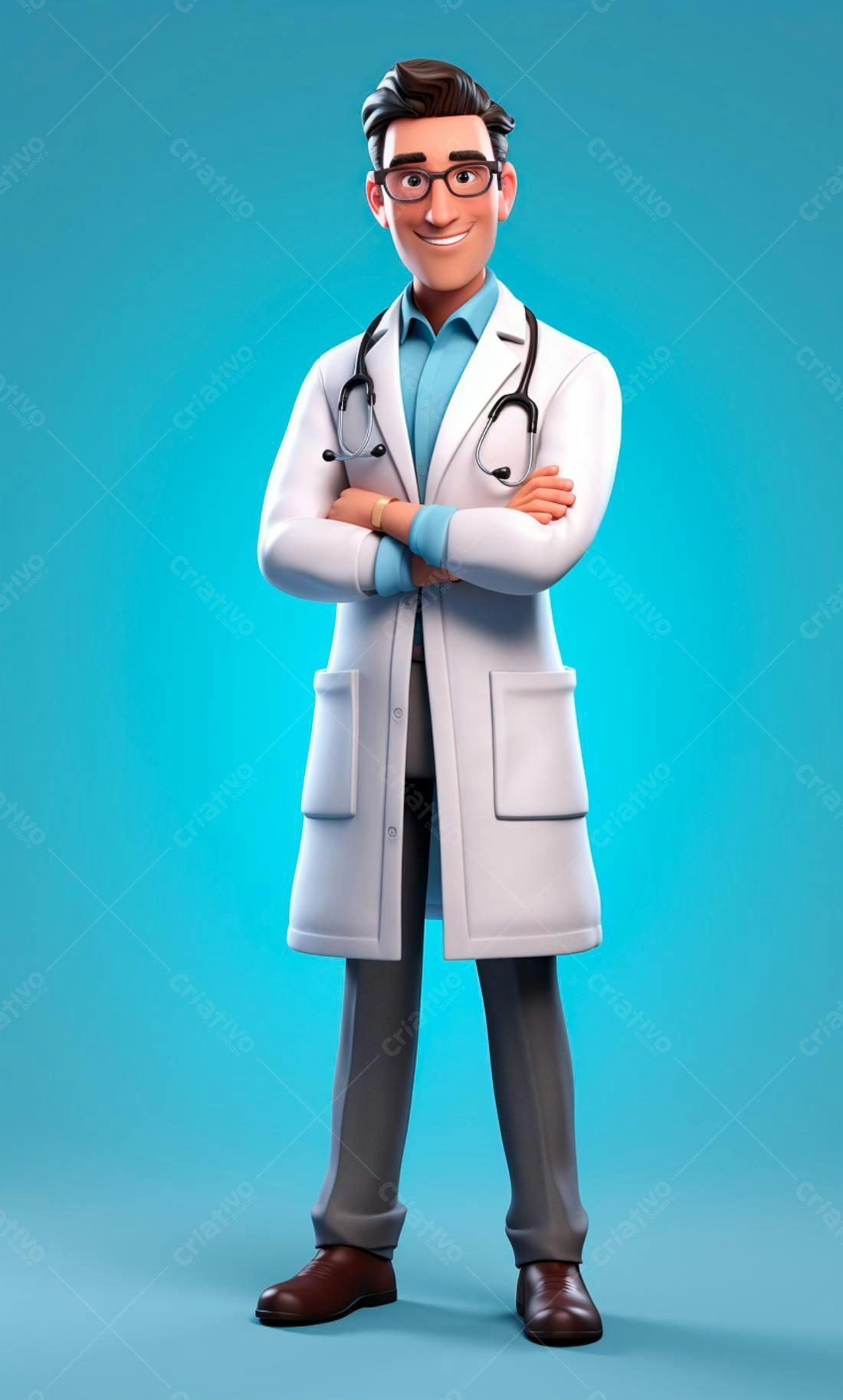 Médico Desenho Animado Braços Cruzados