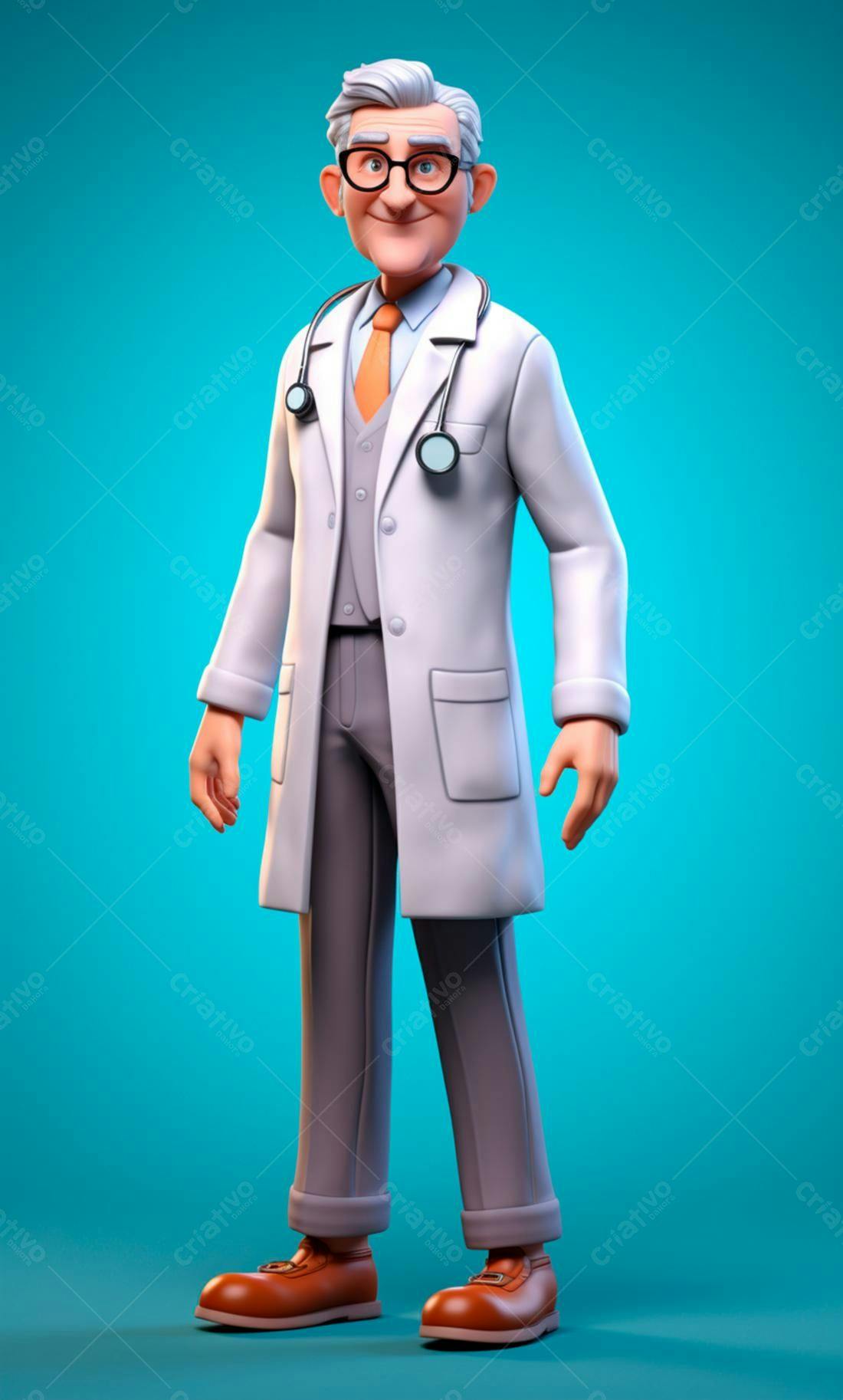 Médico Cartoon Sorrindo em Fundo Azul
